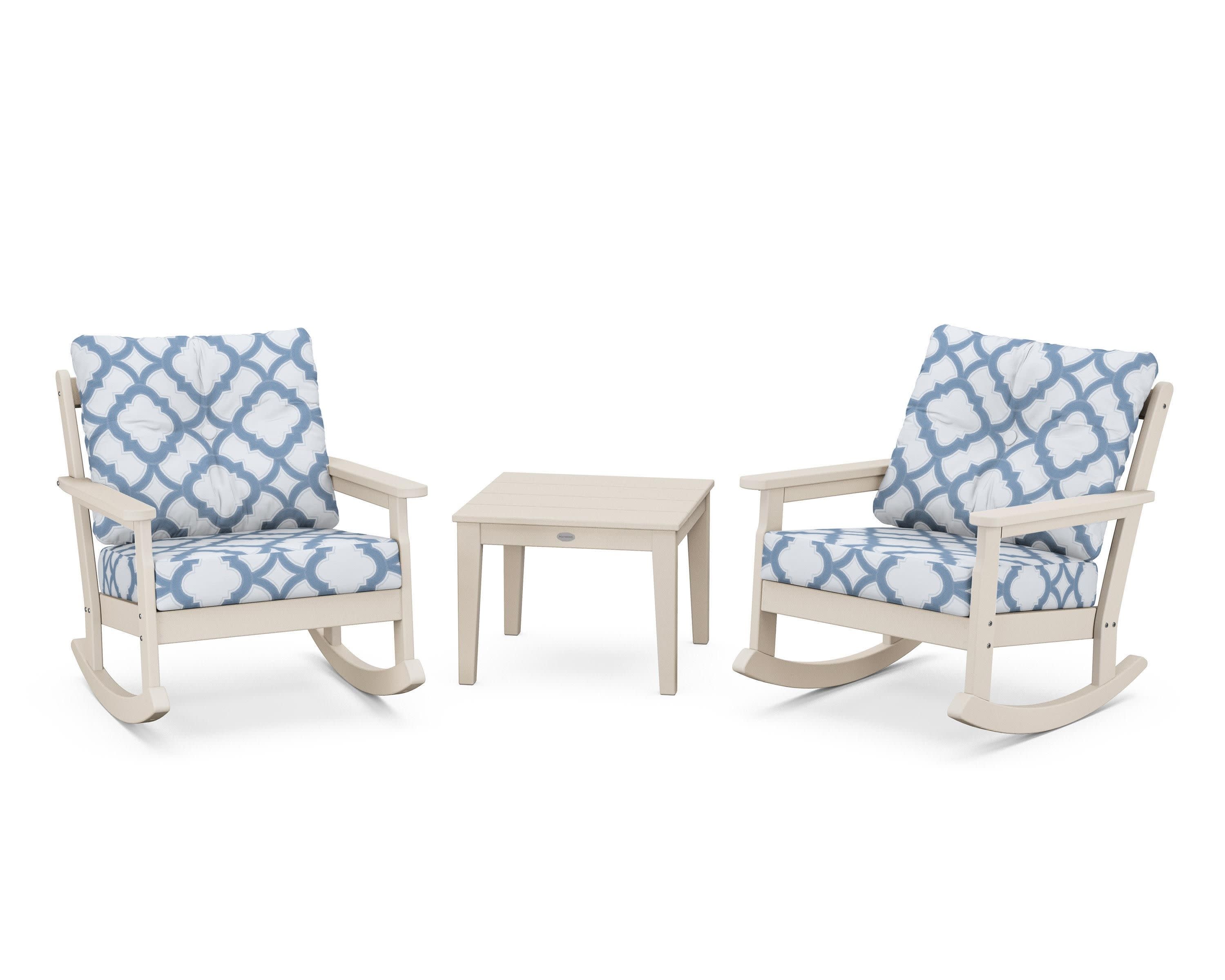 Vineyard 3-Piece Deep Seating Rocker Set in Sand / Trellis Sky Blue
