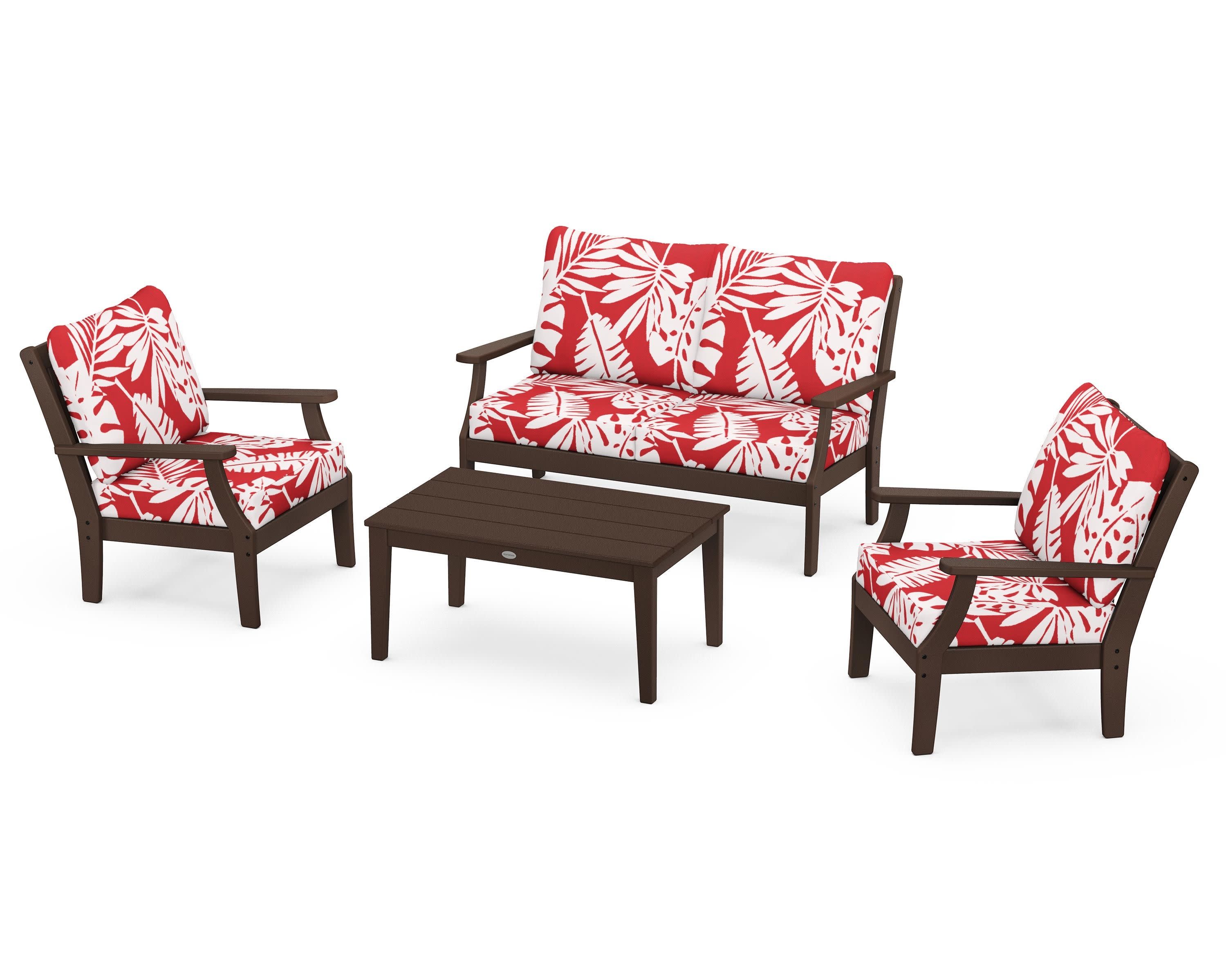 Braxton 4-Piece Deep Seating Chair Set in Mahogany / Leaf Crimson