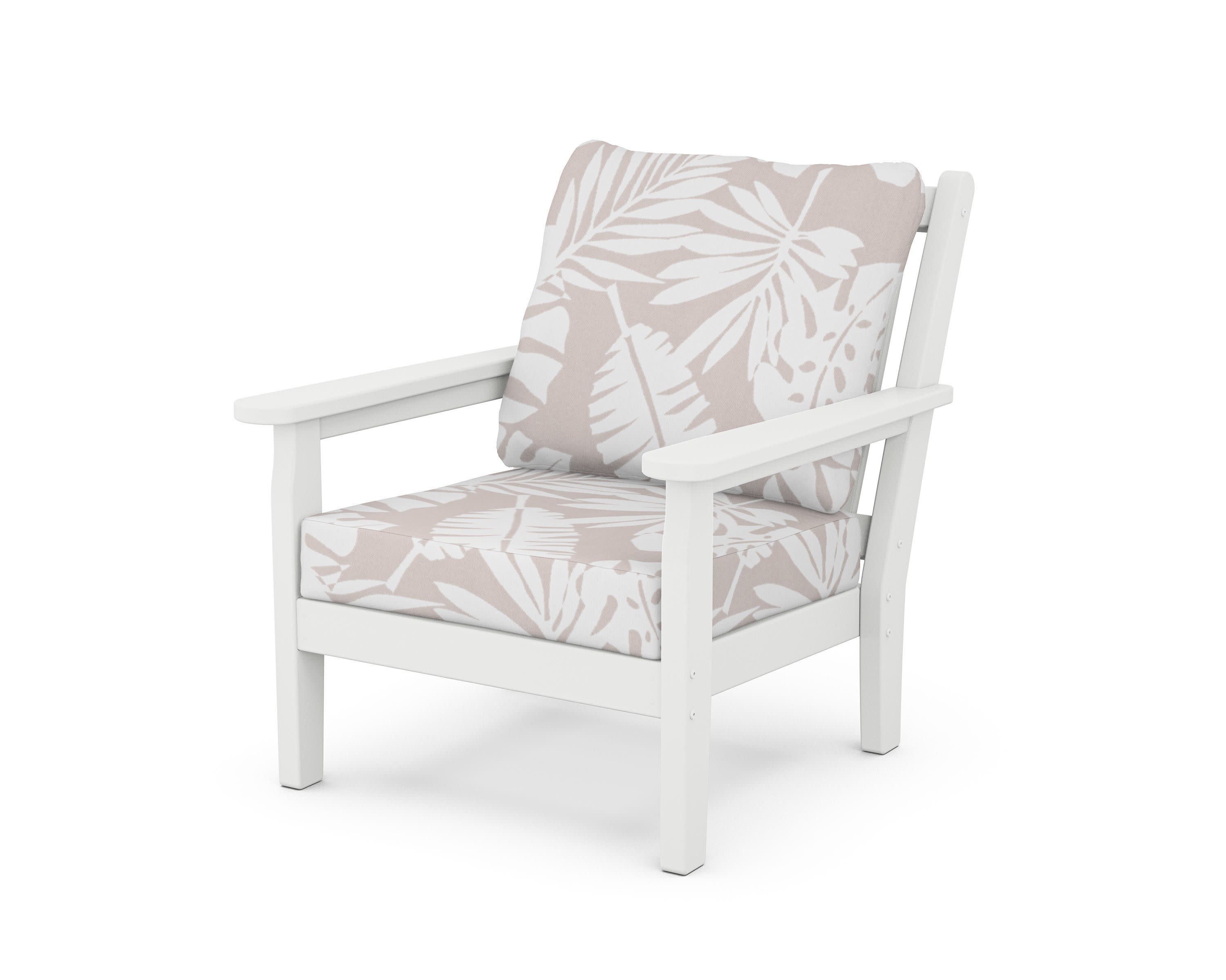 Chippendale Deep Seating Chair in White / Leaf Dune Burlap