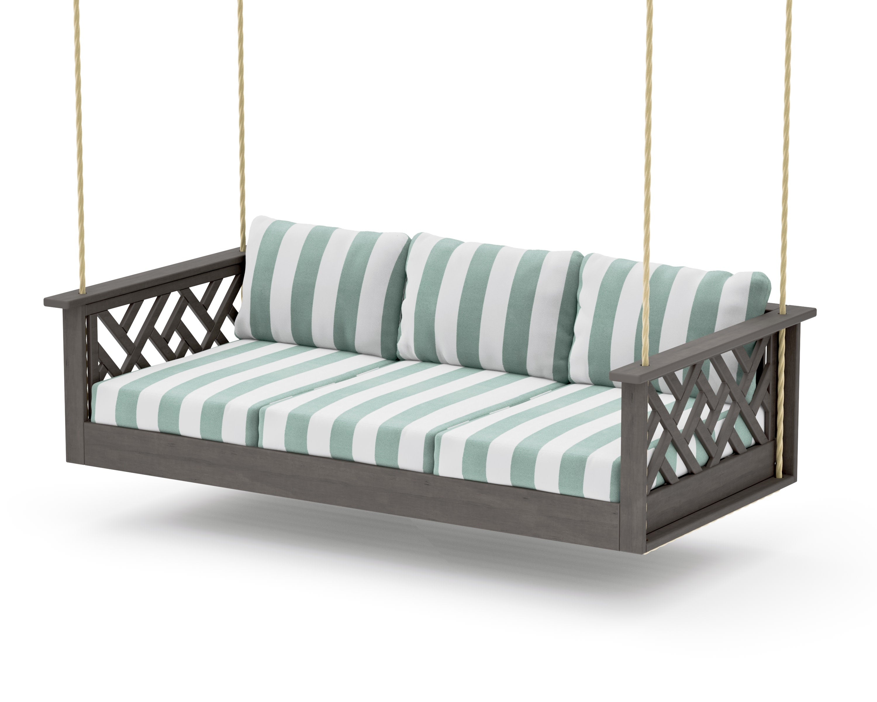 Chippendale Daybed Swing in Driftwood / Cabana Stripe Glacier Spa