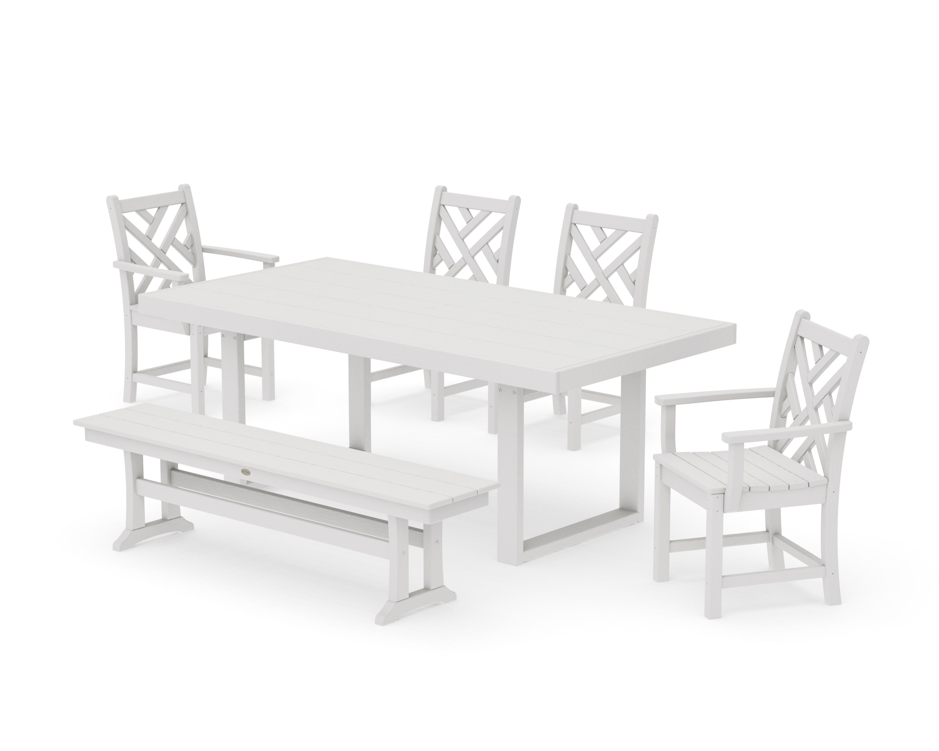 Chippendale 6-Piece Dining Set with Bench in Vintage White