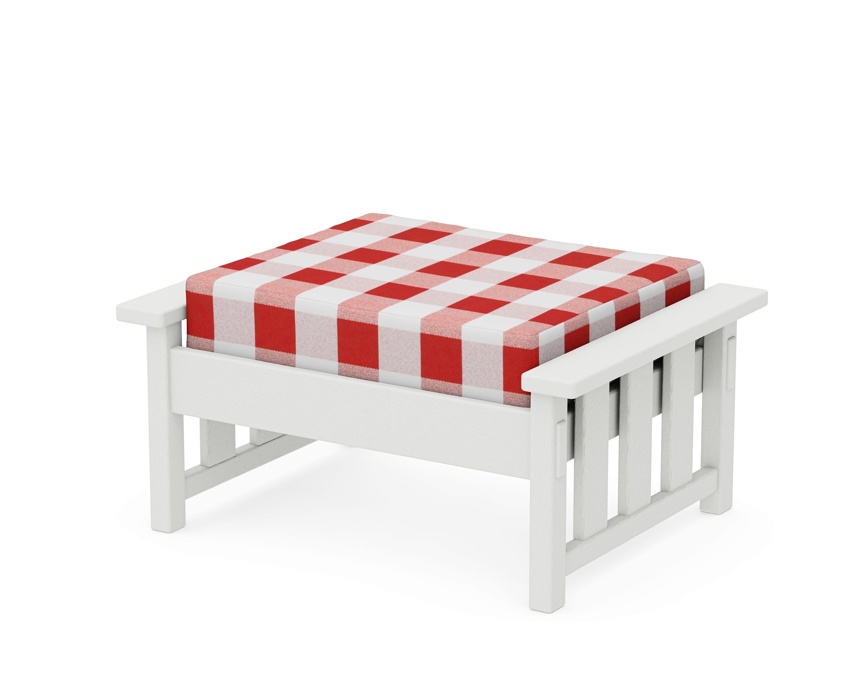 Acadia Deep Seating Ottoman in Vintage White / Buffalo Plaid Crimson