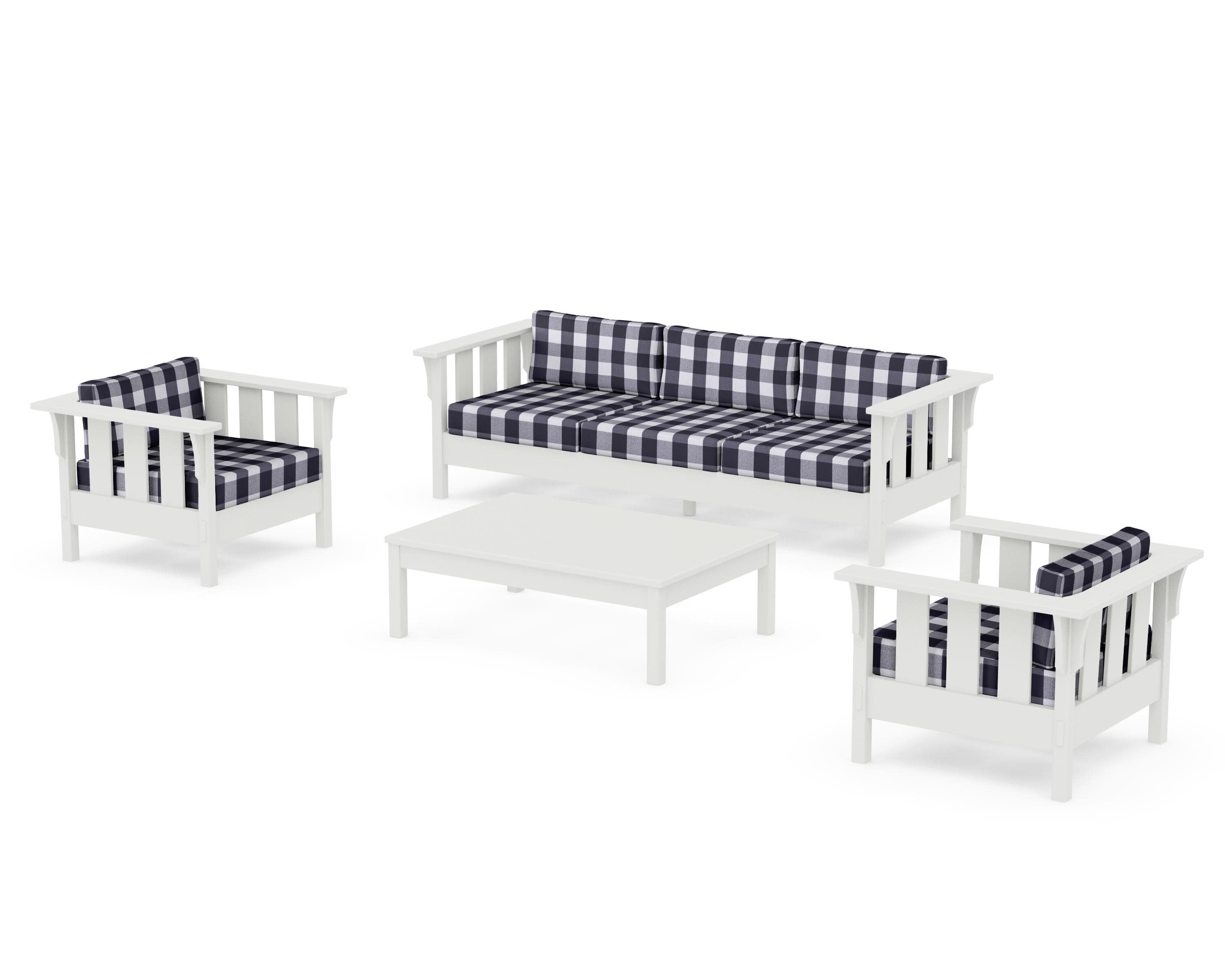 Acadia 4-Piece Deep Seating Set with Sofa in Vintage White / Buffalo Plaid Navy