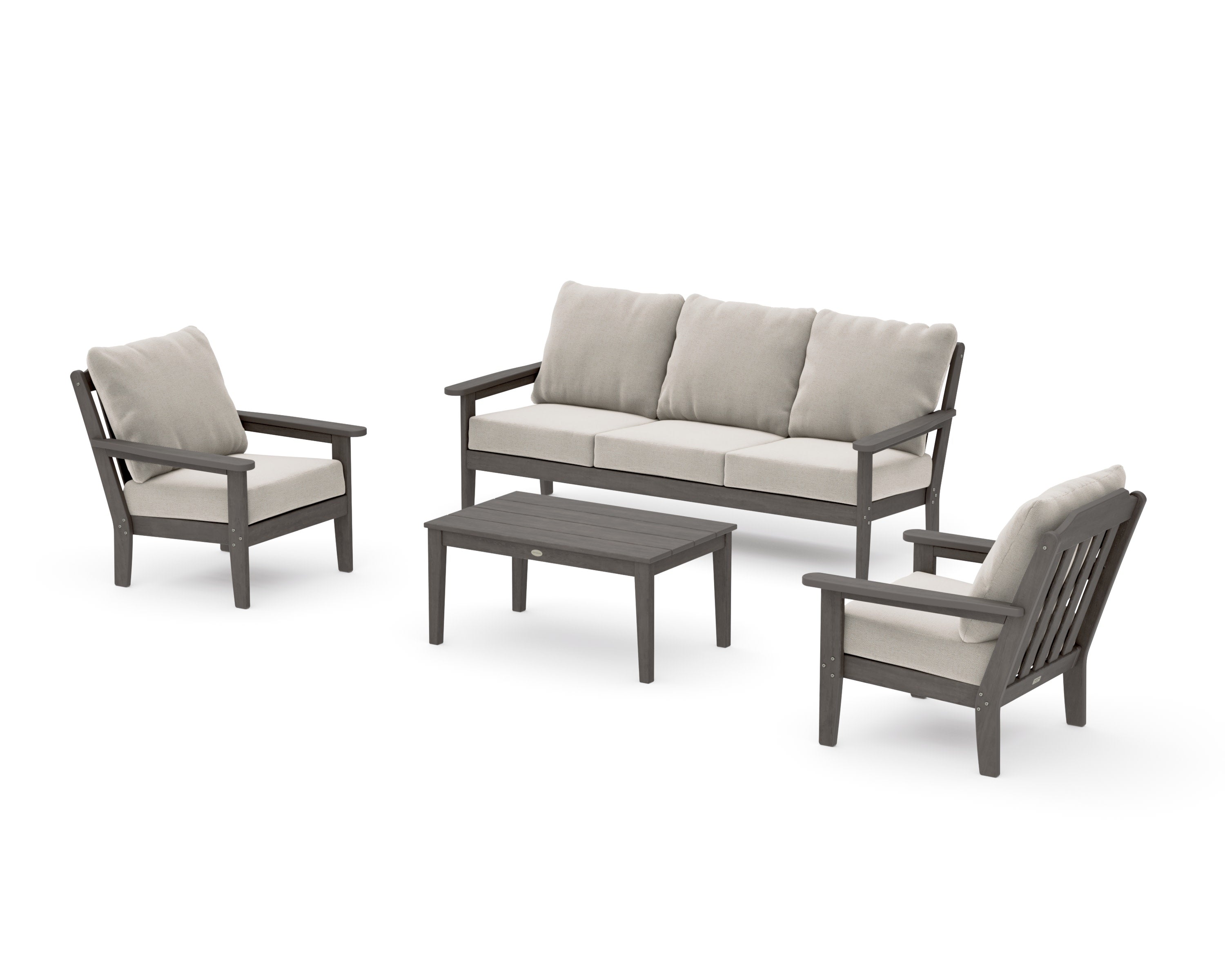 Cottage 4-Piece Deep Seating Set with Sofa in Driftwood / Dune Burlap
