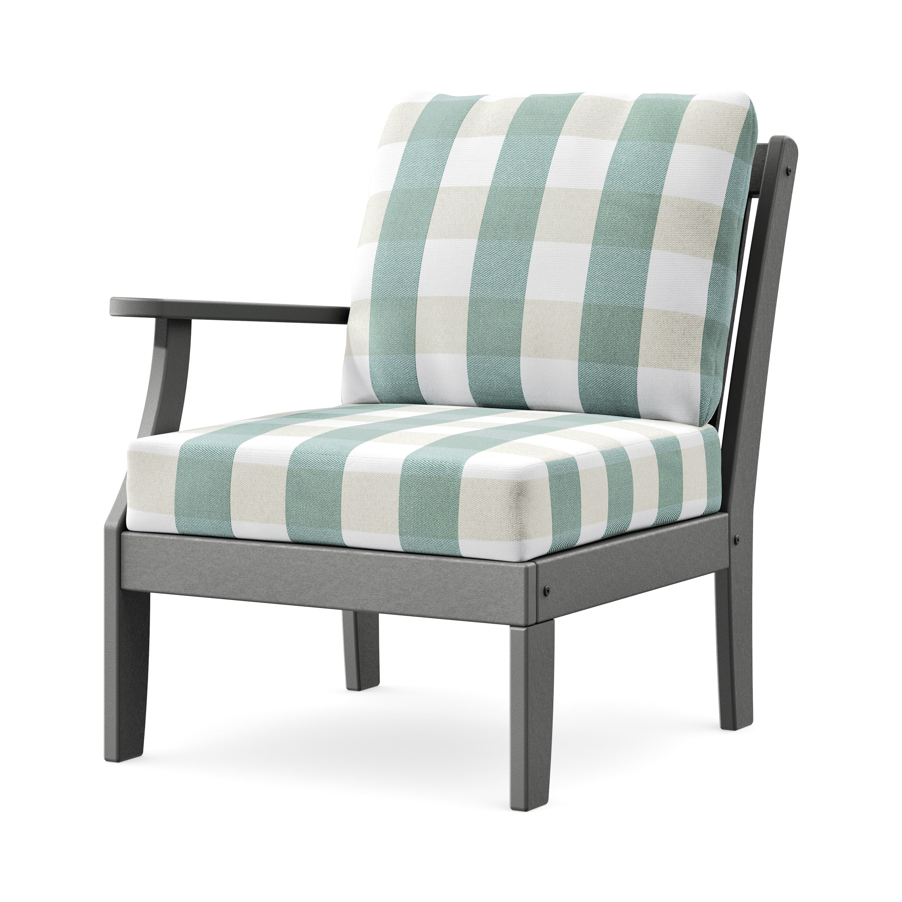 Braxton Modular Left Arm Chair in Slate Grey / Buffalo Plaid Glacier Spa