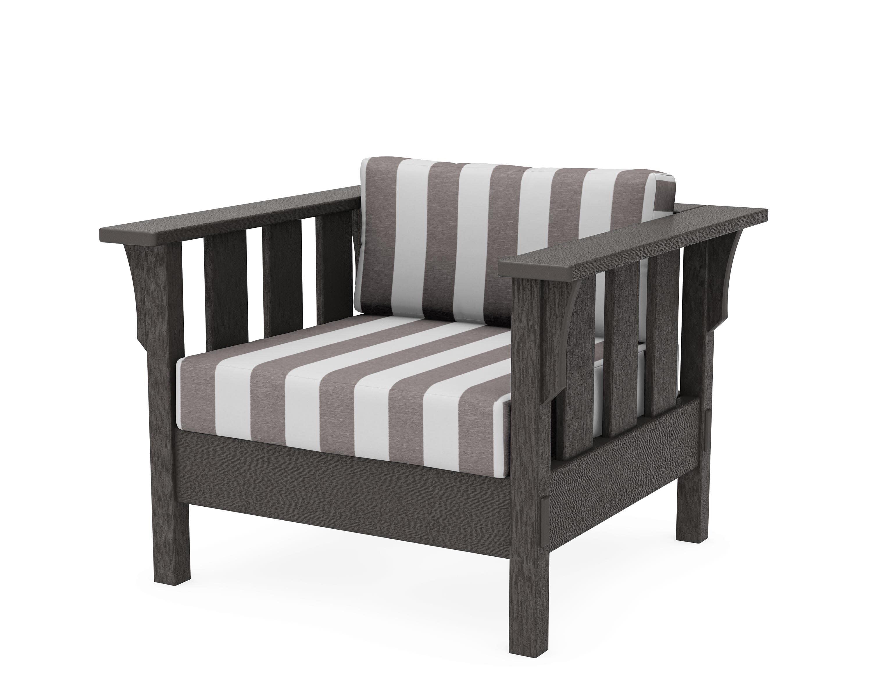 Acadia Deep Seating Chair in Vintage Coffee / Cabana Stripe Grey Mist