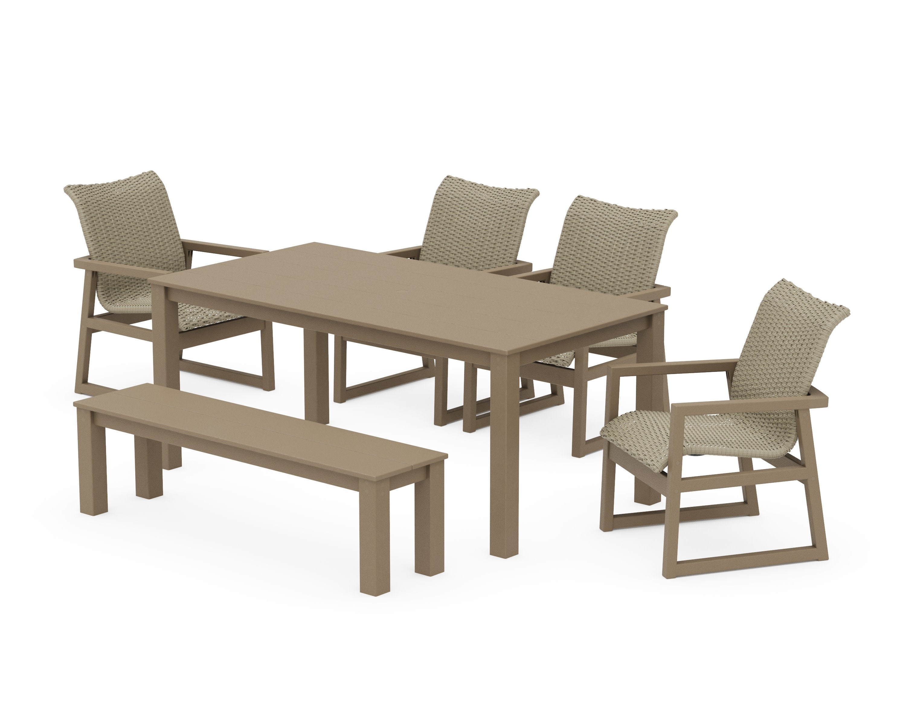 EDGE Woven 6-Piece Parsons Dining Set with Bench in Vintage Sahara / Dune Grass