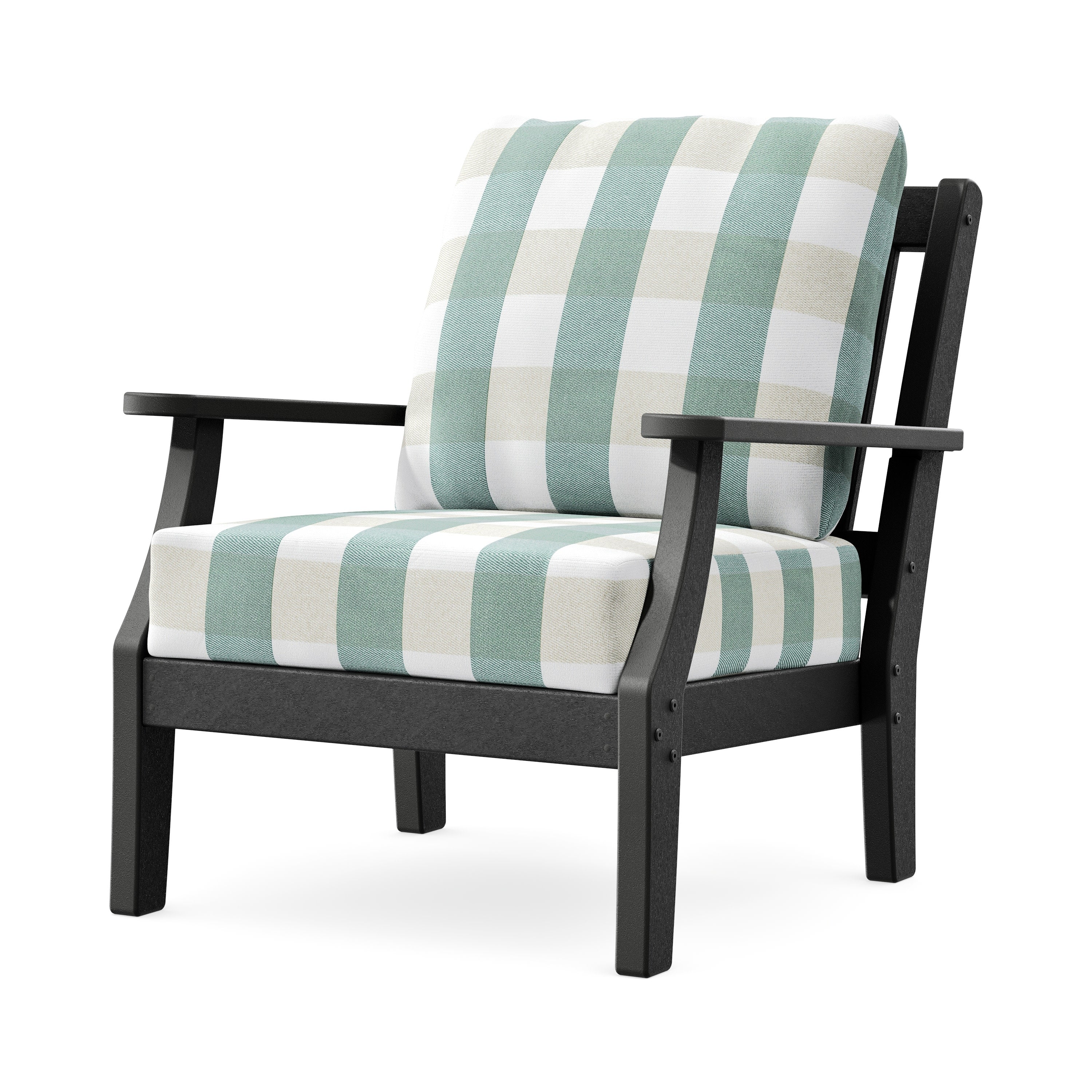 Chinoiserie Deep Seating Chair in Black / Buffalo Plaid Glacier Spa