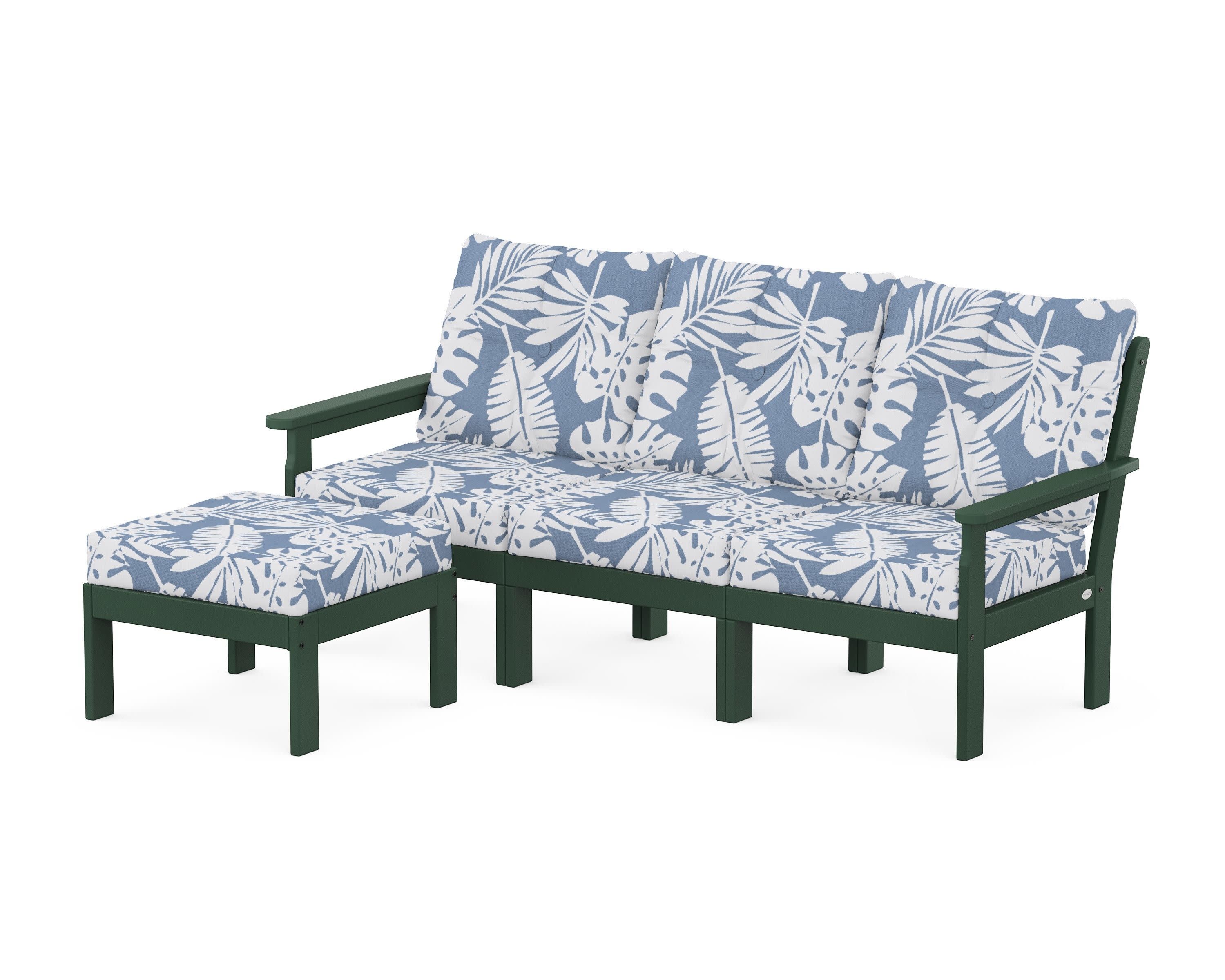 Vineyard 4-Piece Sectional with Ottoman in Green / Leaf Sky Blue