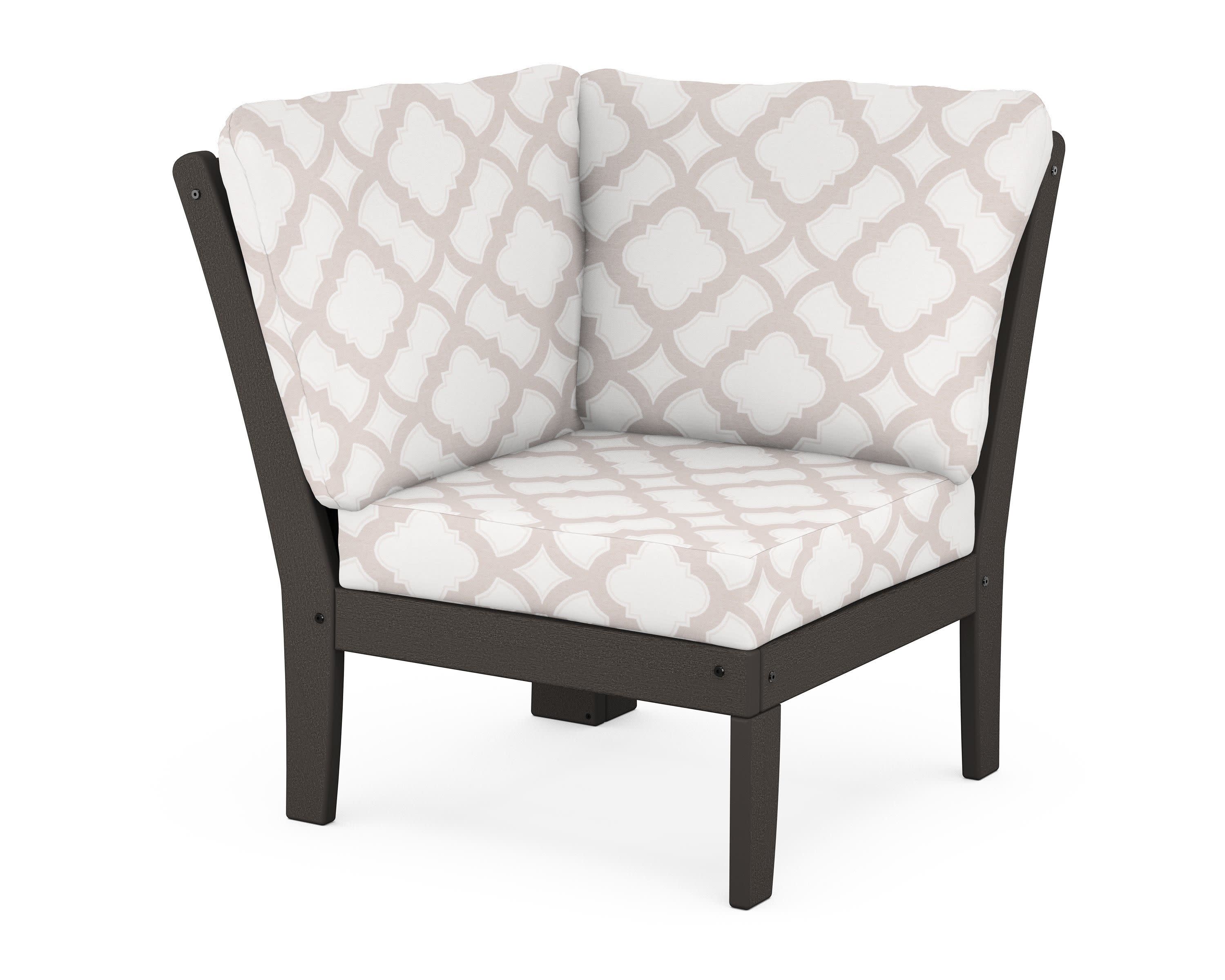 Braxton Modular Corner Chair in Vintage Coffee / Trellis Dune Burlap