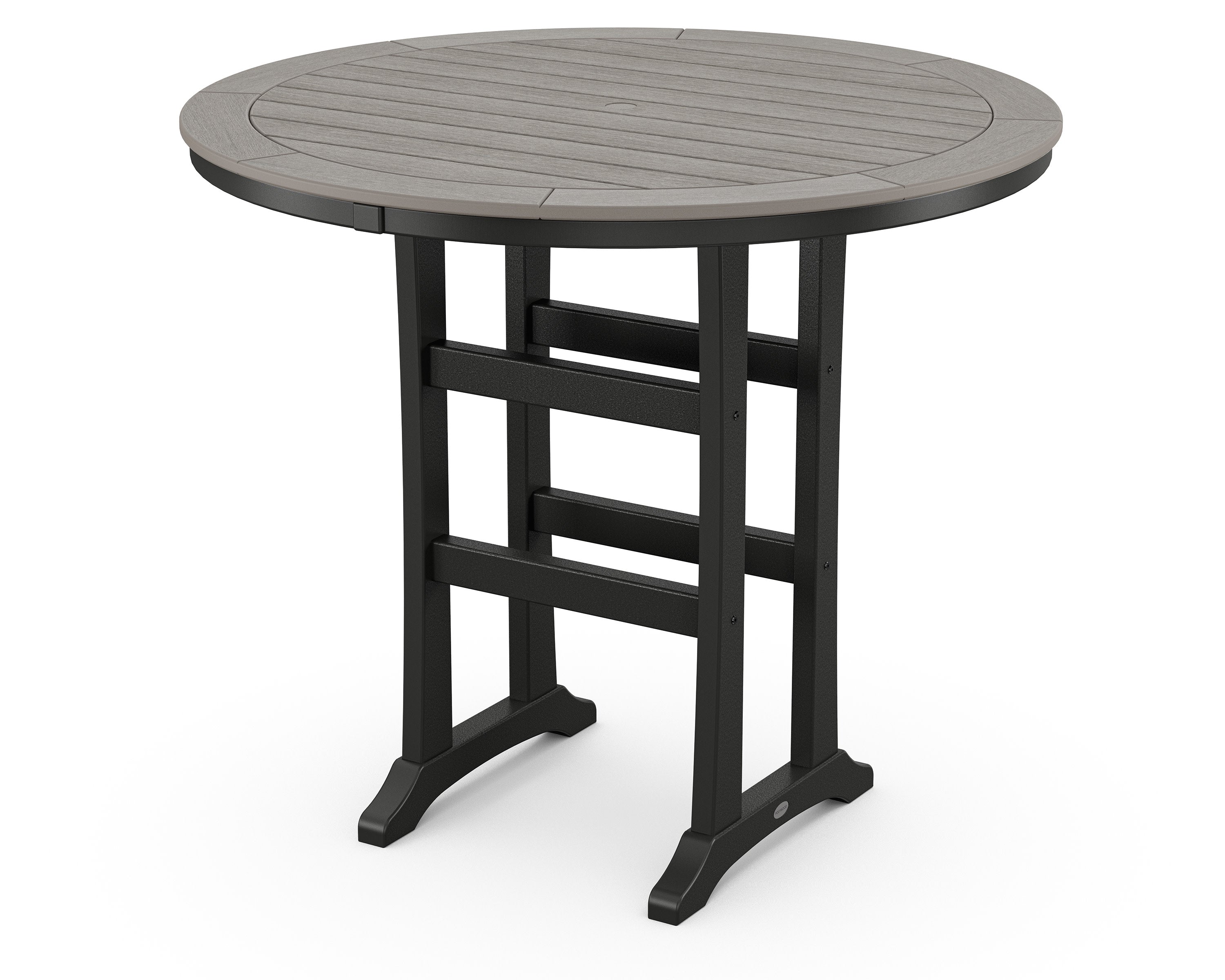 Nautical Trestle 48" Round Bar Table in Black / Driftwood