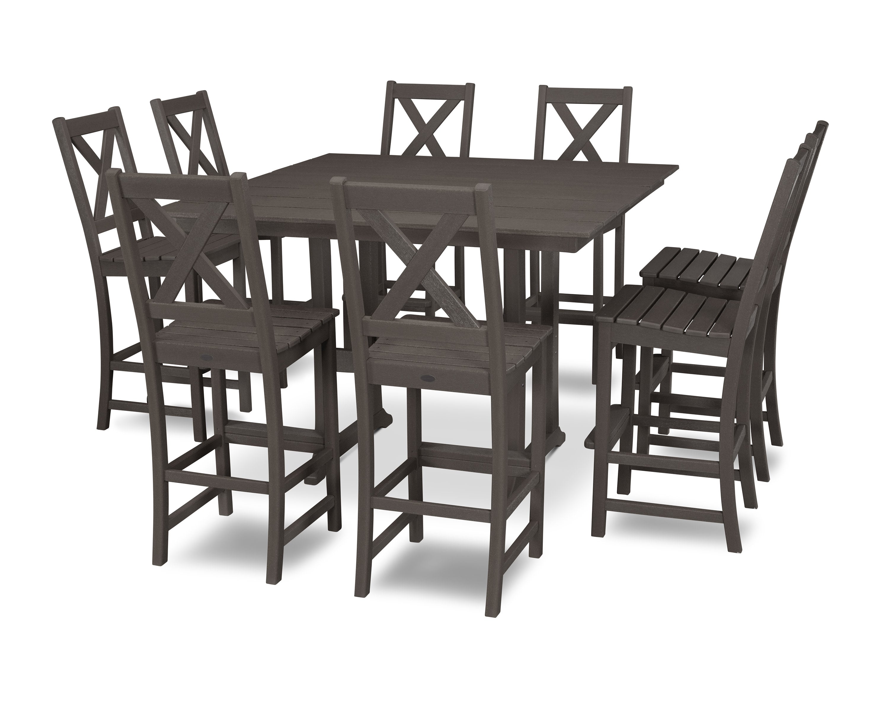 Braxton 9-Piece Farmhouse Trestle Bar Set in Vintage Coffee