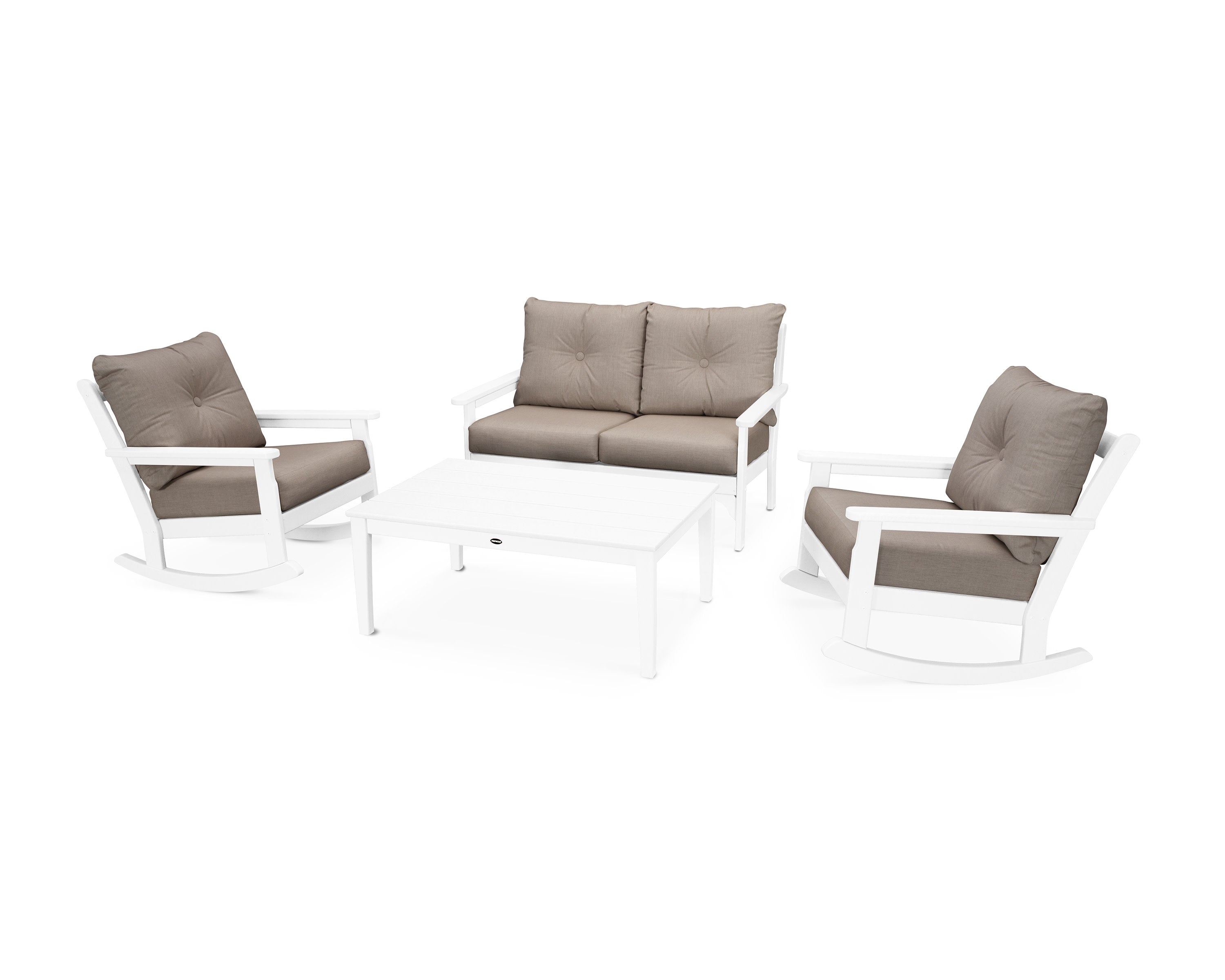 Vineyard 4-Piece Deep Seating Rocking Chair Set in White / Cast Ash