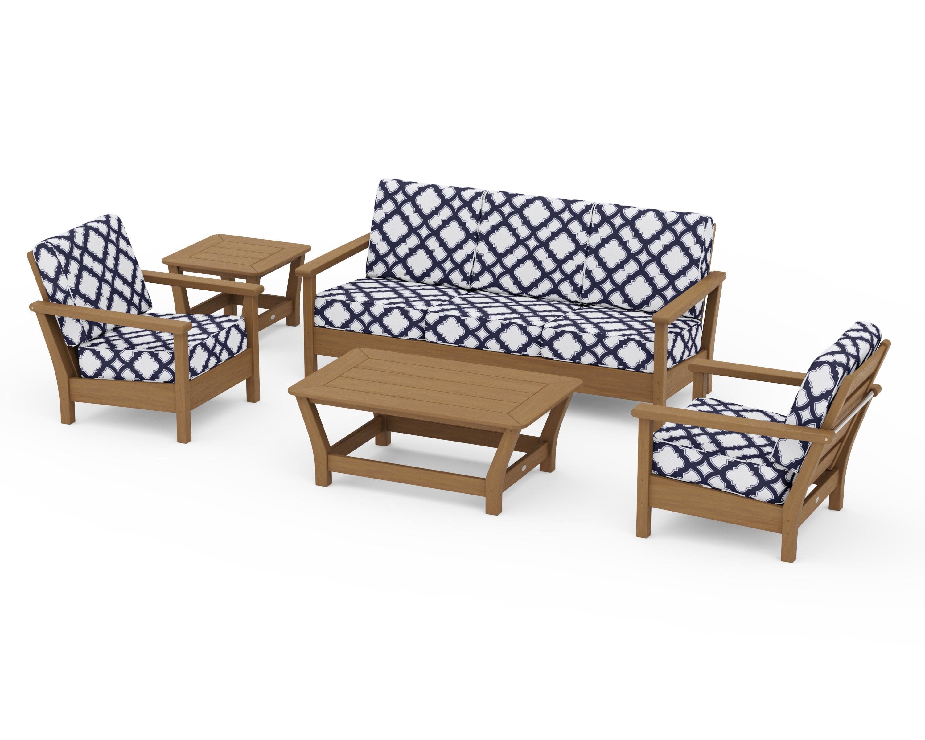 Harbour 5-Piece Deep Seating Set in Natural / Trellis Navy