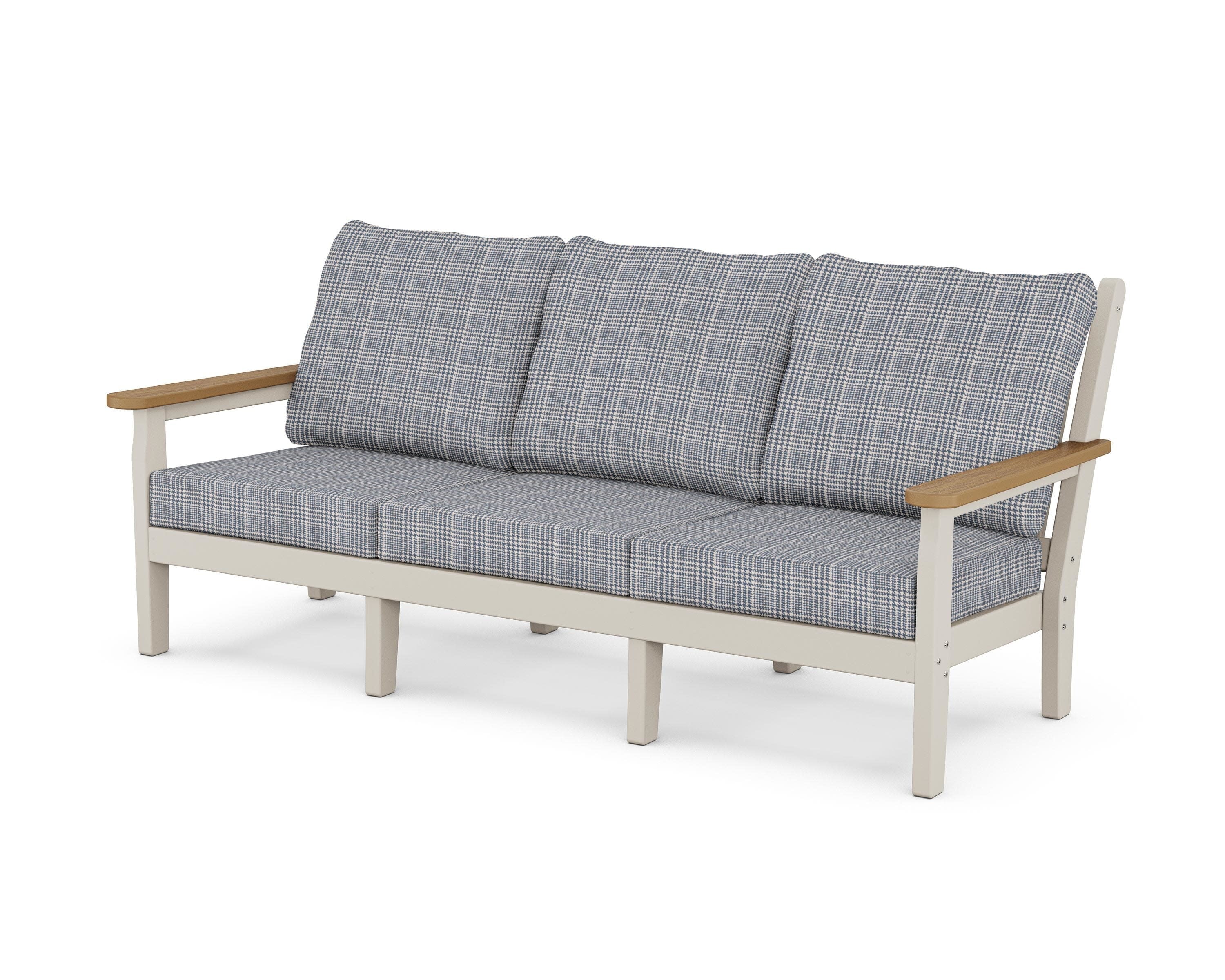 Chippendale Deep Seating Sofa in Sand / Natural / Houndstooth Sky Blue