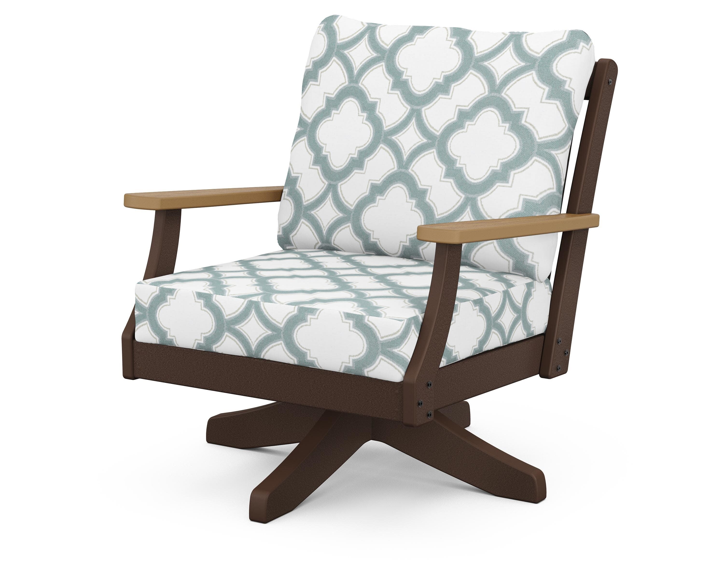 Braxton Deep Seating Swivel Chair in Mahogany / Natural / Trellis Glacier Spa