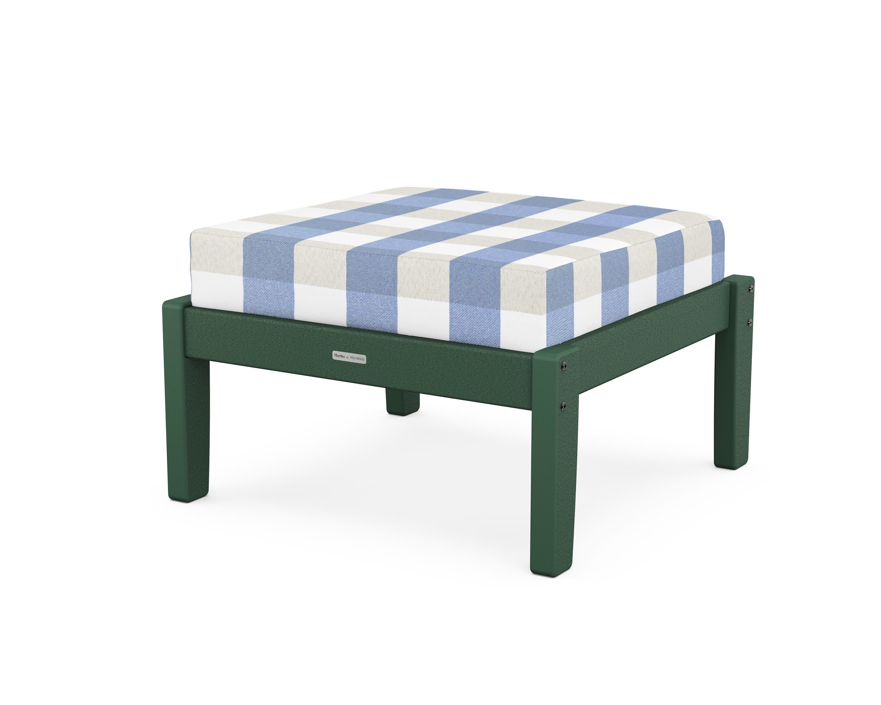 Chinoiserie Deep Seating Ottoman in Green / Buffalo Plaid Sky Blue