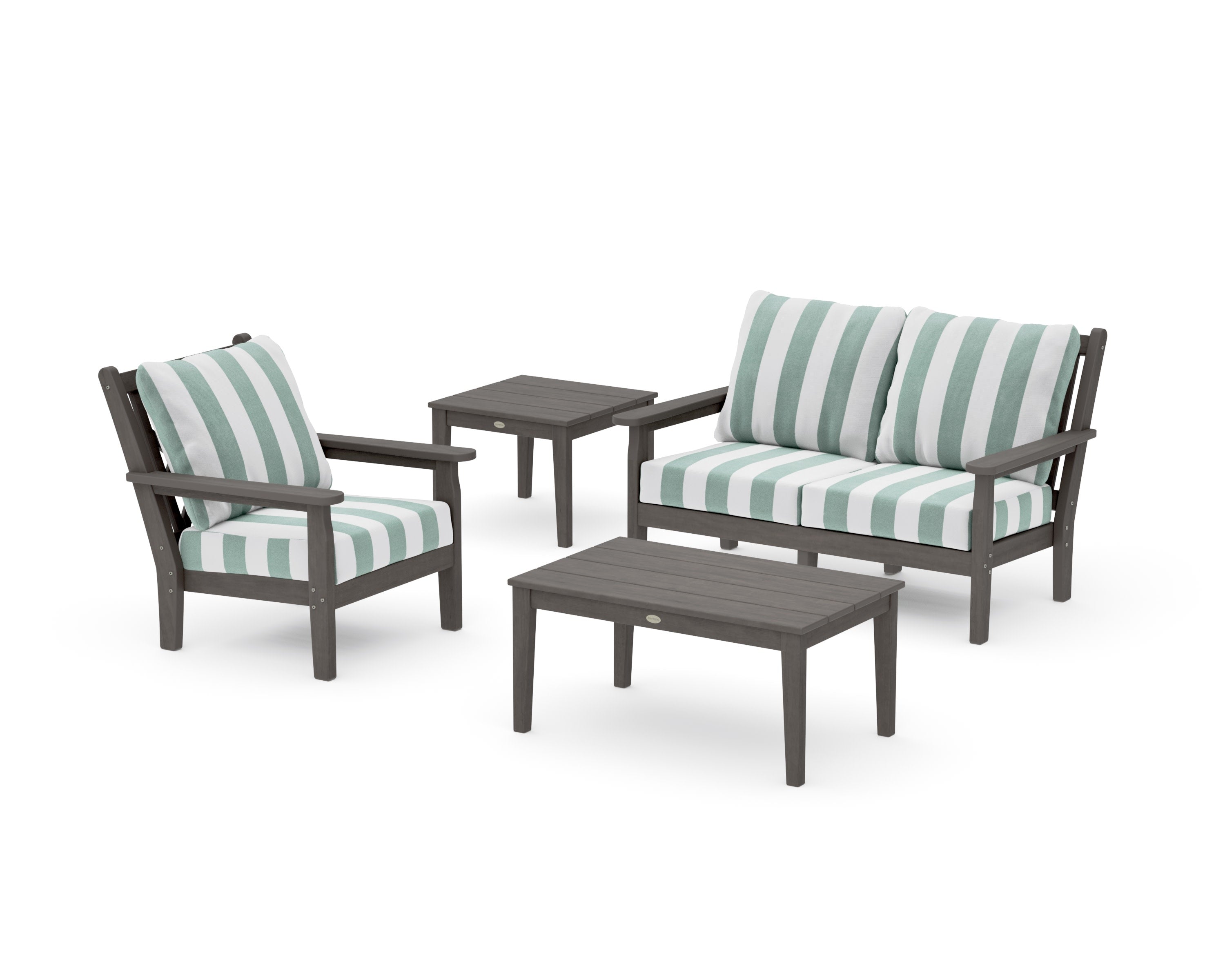 Chippendale 4-Piece Deep Seating Set in Driftwood / Cabana Stripe Glacier Spa