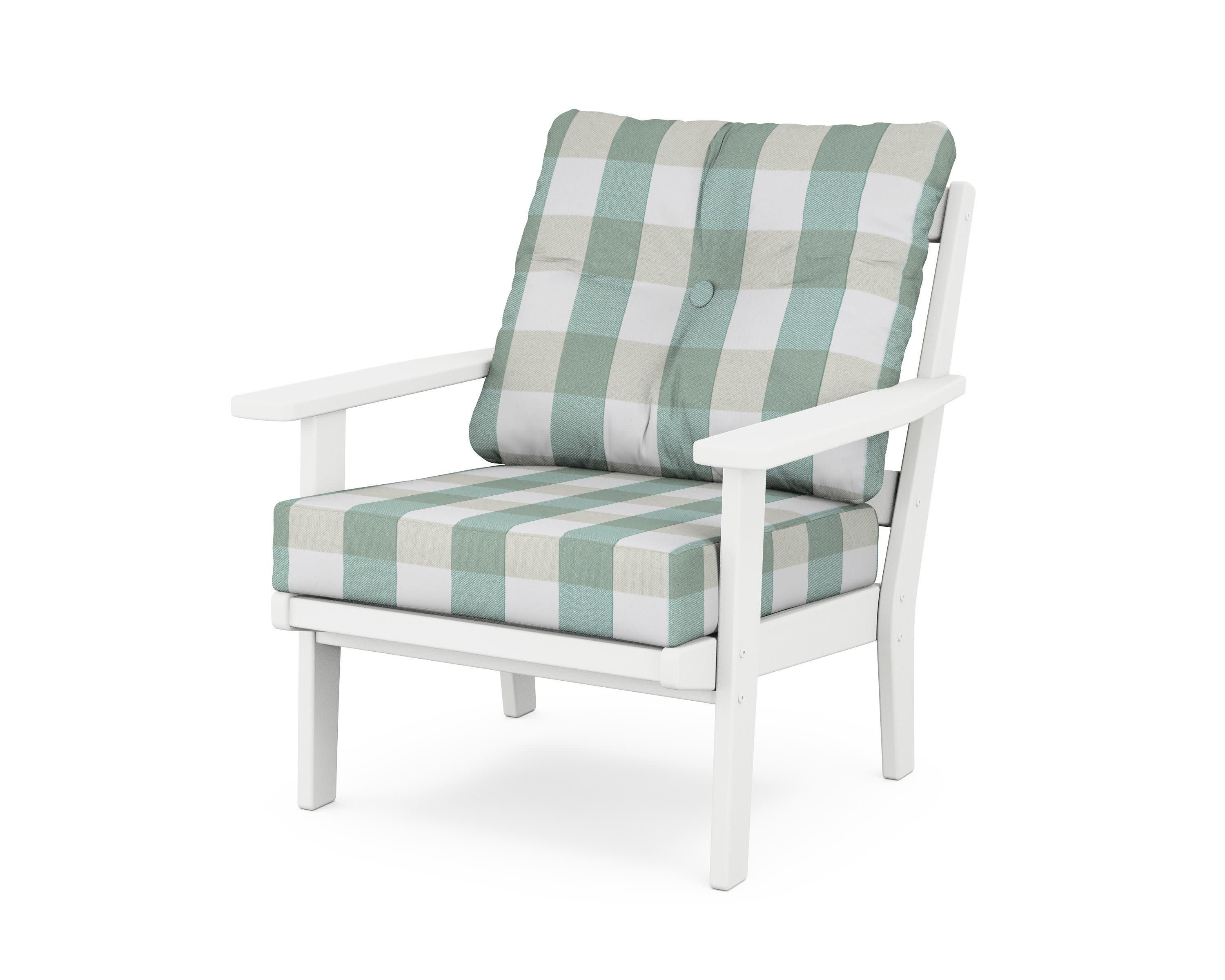 Oxford Deep Seating Chair in White / Buffalo Plaid Glacier Spa