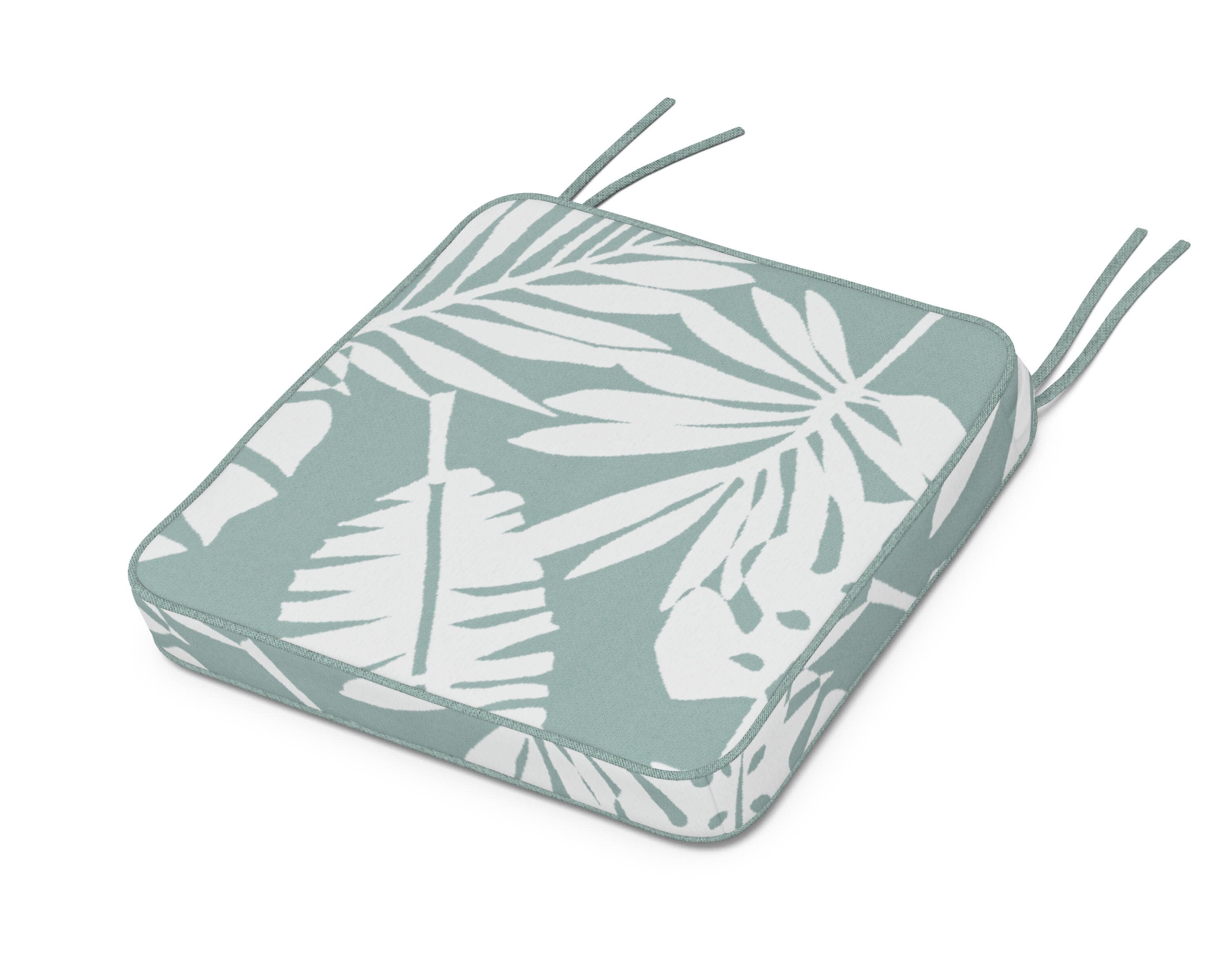 Chinoiserie Side Chair Seat Cushion in Leaf Glacier Spa
