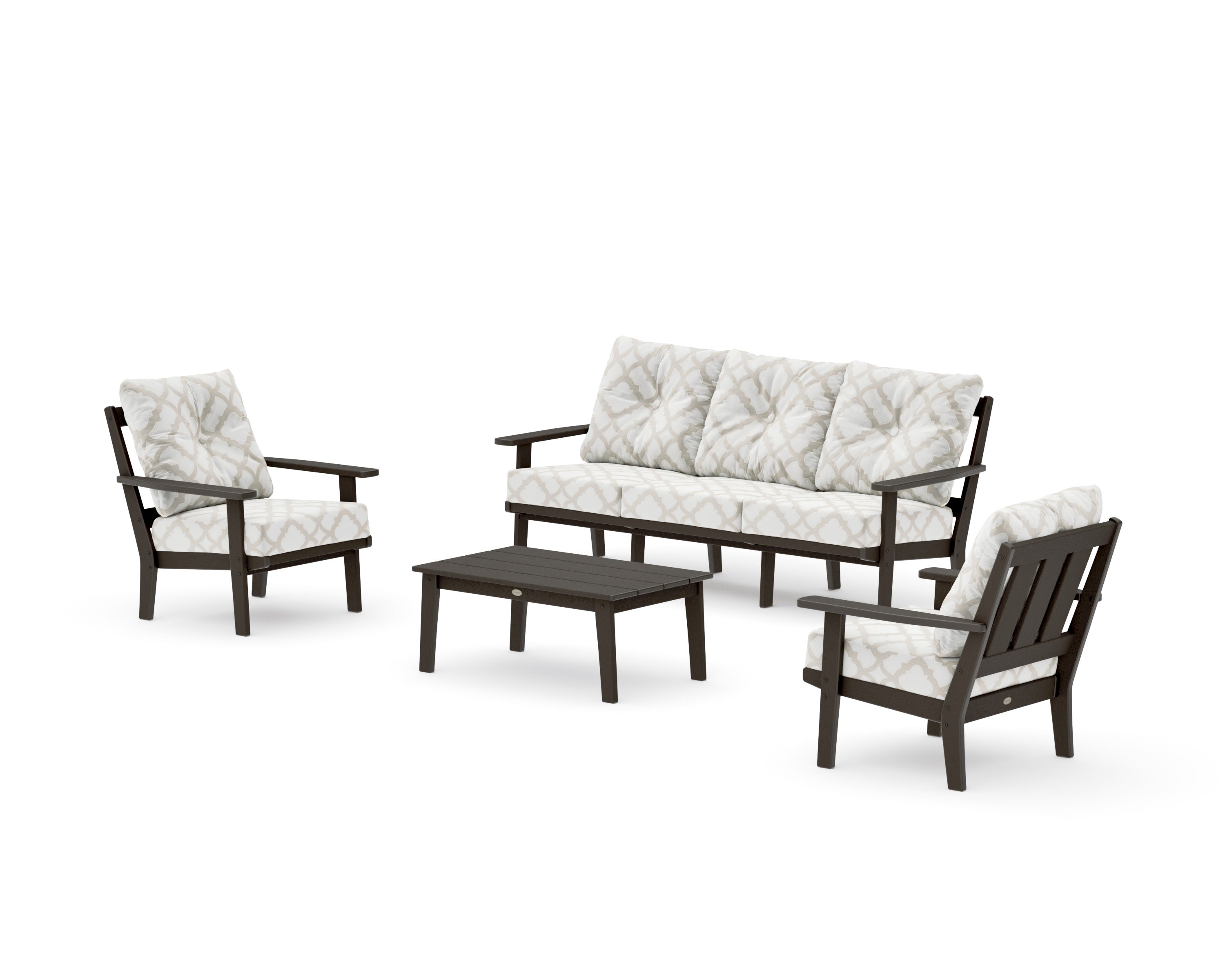 Oxford 4-Piece Deep Seating Set with Sofa in Vintage Coffee / Trellis Dune Burlap