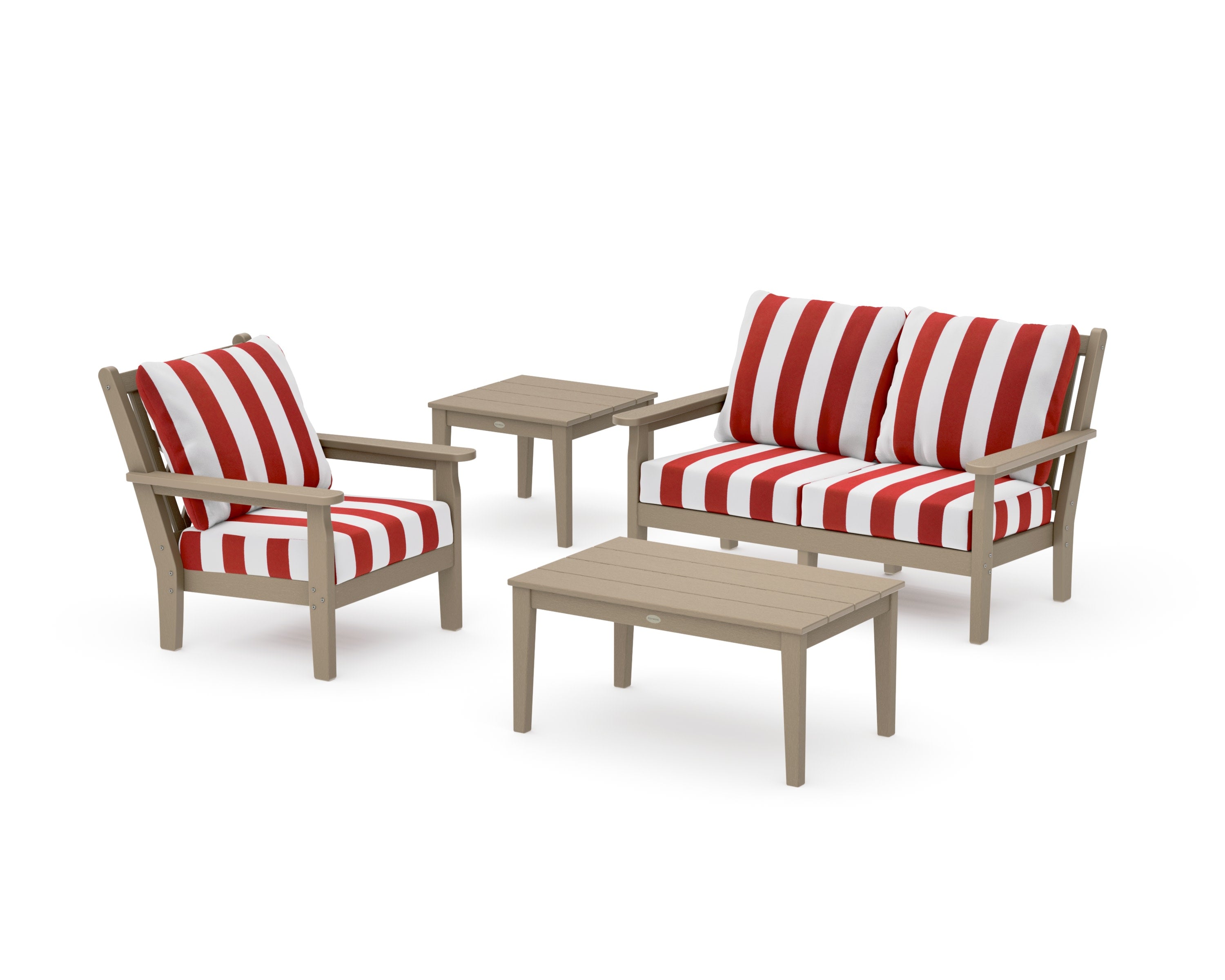 Chippendale 4-Piece Deep Seating Set in Vintage Sahara / Cabana Stripe Crimson