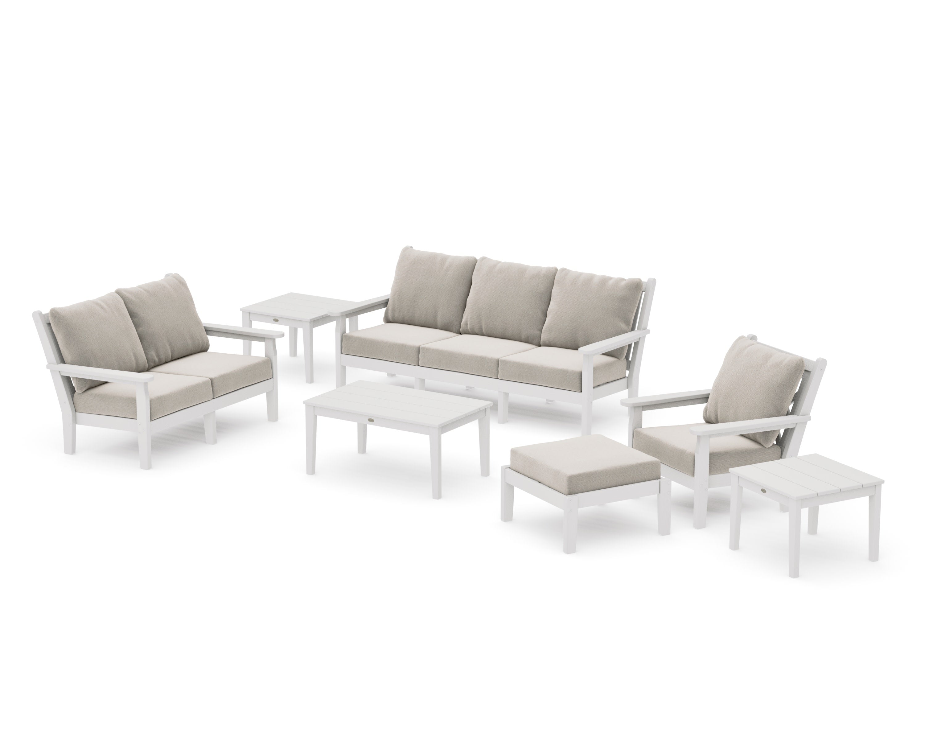 Chippendale 7-Piece Deep Seating Set in Vintage White / Dune Burlap