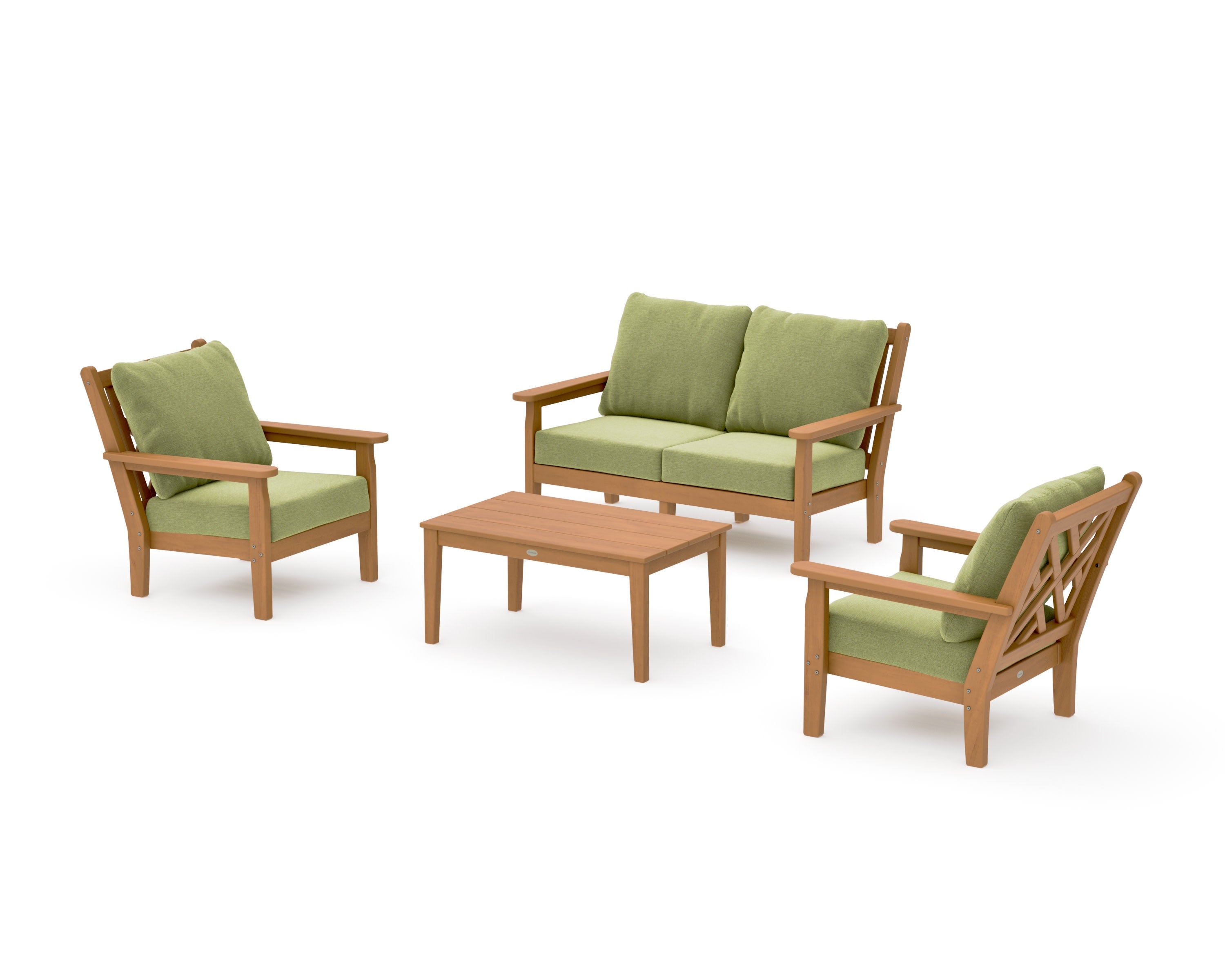 Chippendale 4-Piece Deep Seating Set with Loveseat in Natural / Chartreuse Boucle