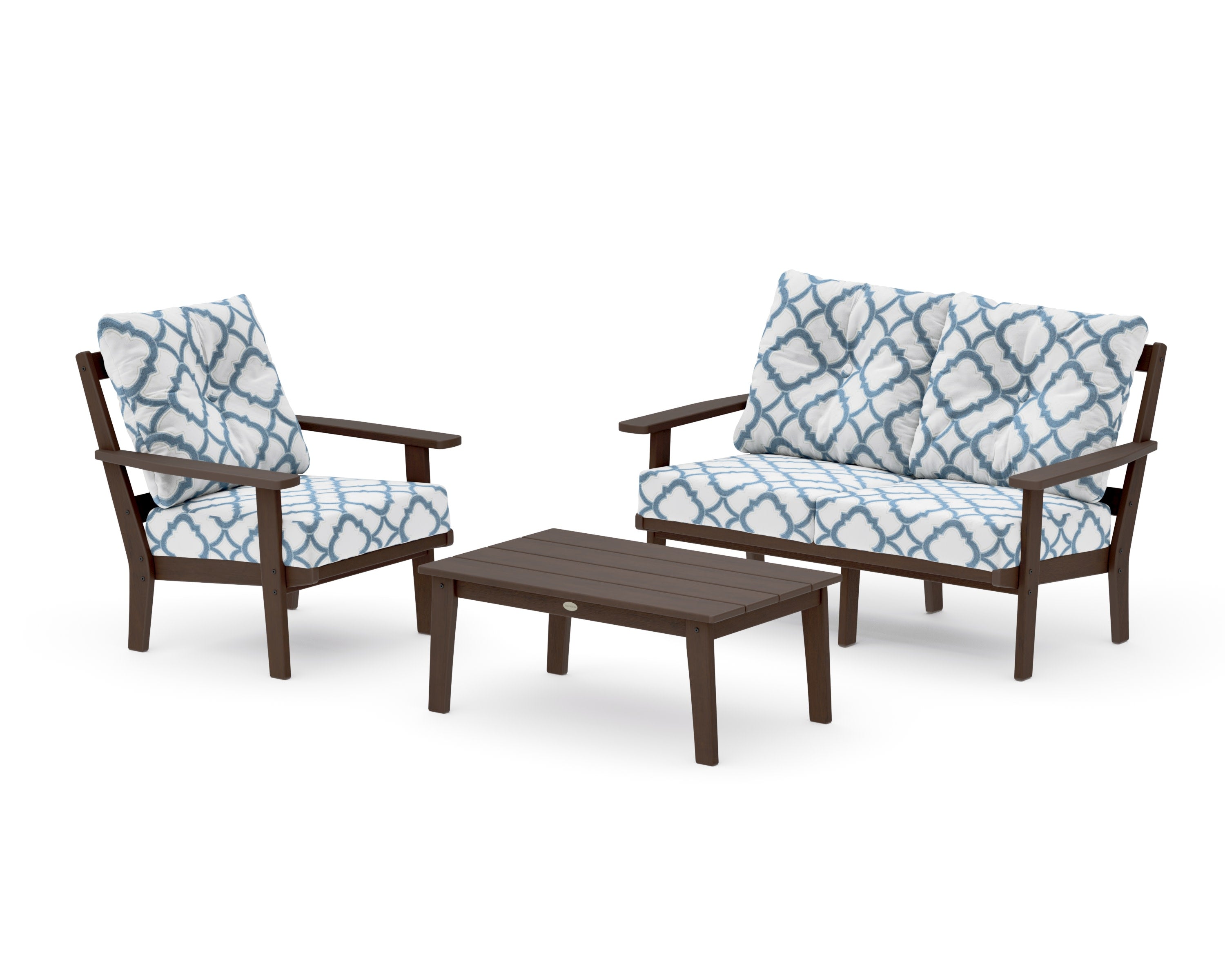Oxford 3-Piece Deep Seating Set with Loveseat in Kona / Trellis Sky Blue
