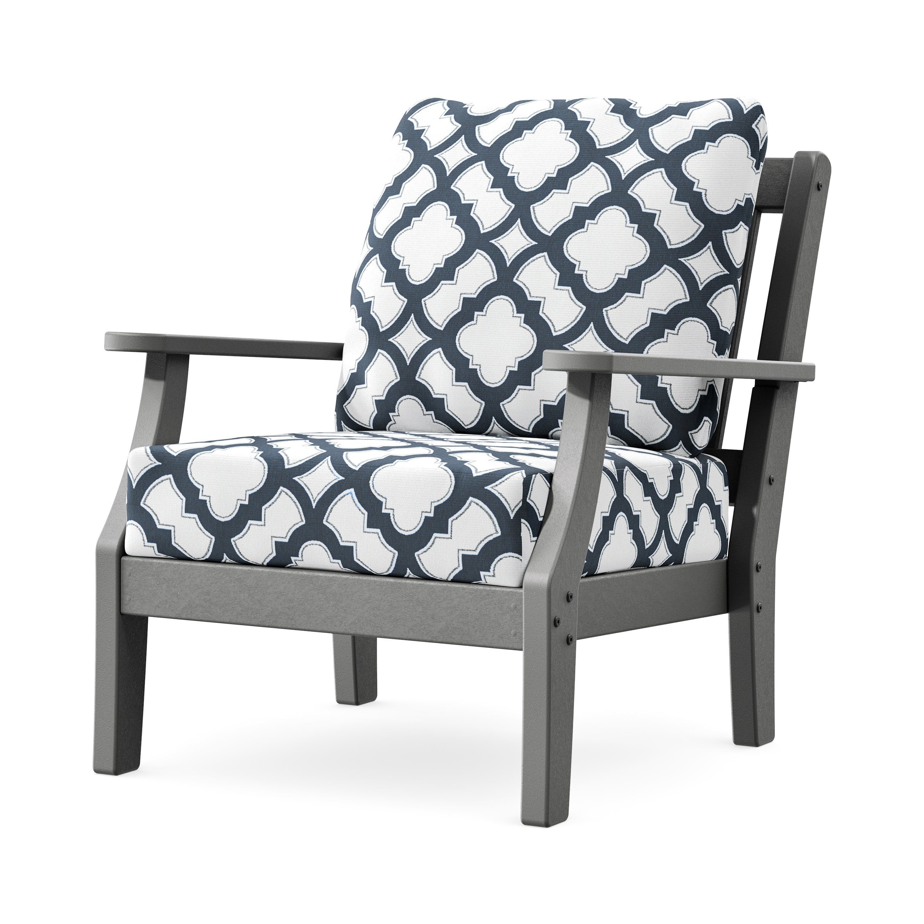 Chinoiserie Deep Seating Chair in Slate Grey / Trellis Marine Indigo