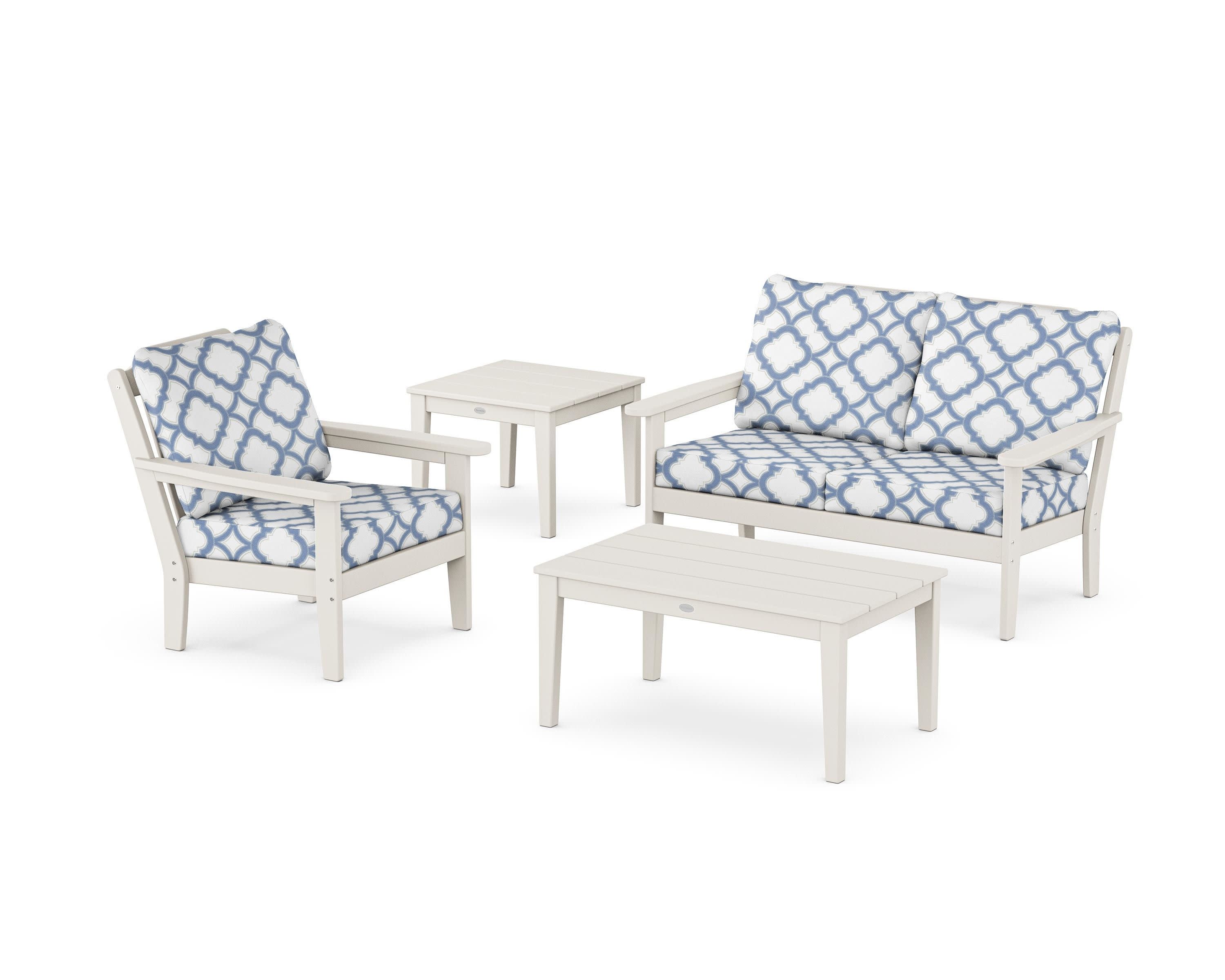 Wovendale 4-Piece Deep Seating Set in Sand / Trellis Sky Blue