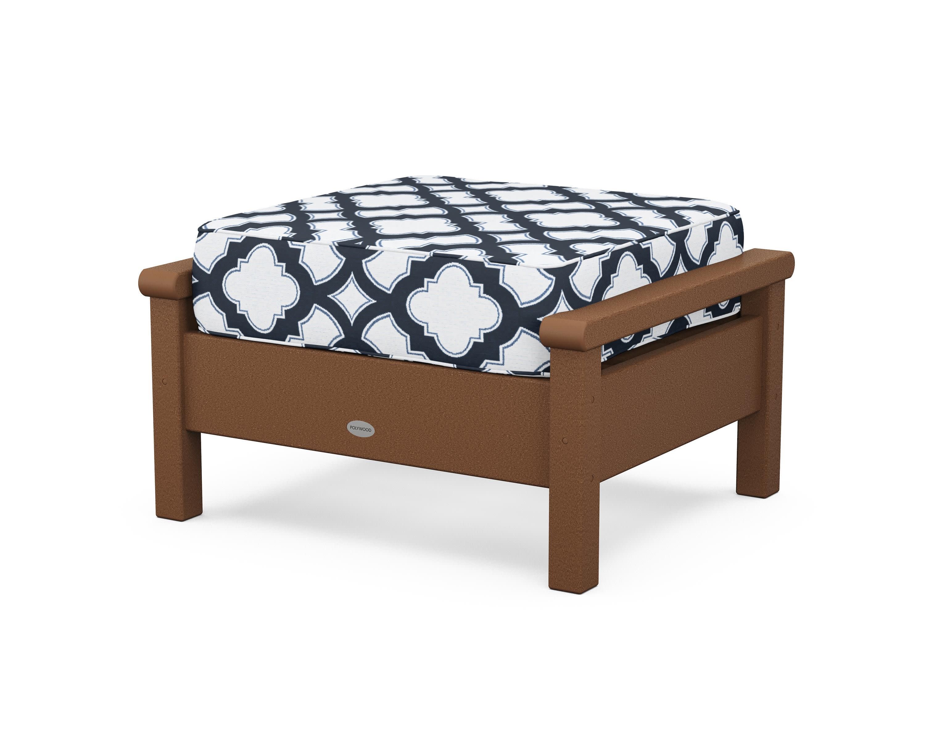 Harbour Deep Seating Ottoman in Teak / Trellis Marine Indigo