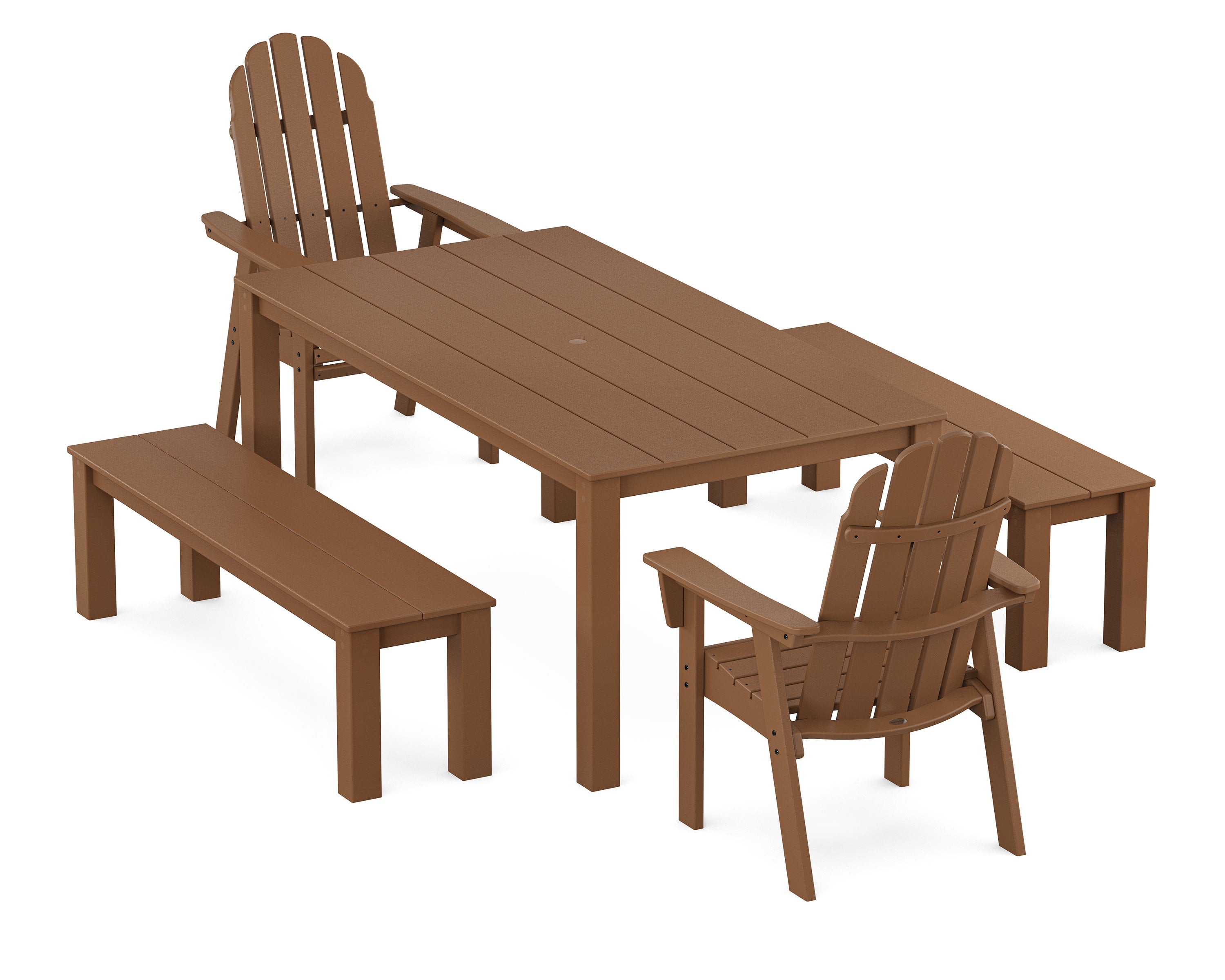 Vineyard Curveback Adirondack 5-Piece Parsons Dining Set with Benches in Teak
