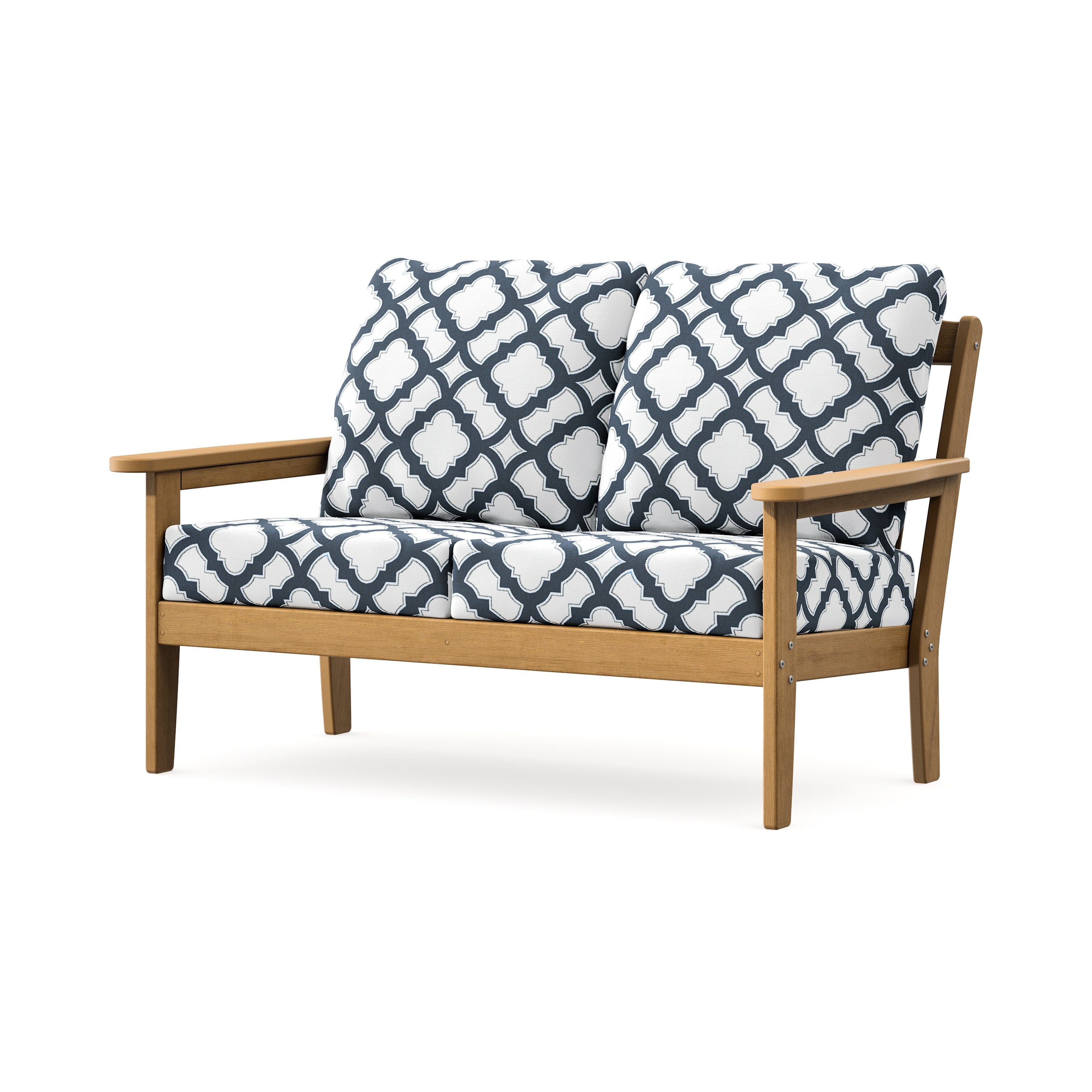 Cottage Deep Seating Loveseat in Natural / Trellis Marine Indigo