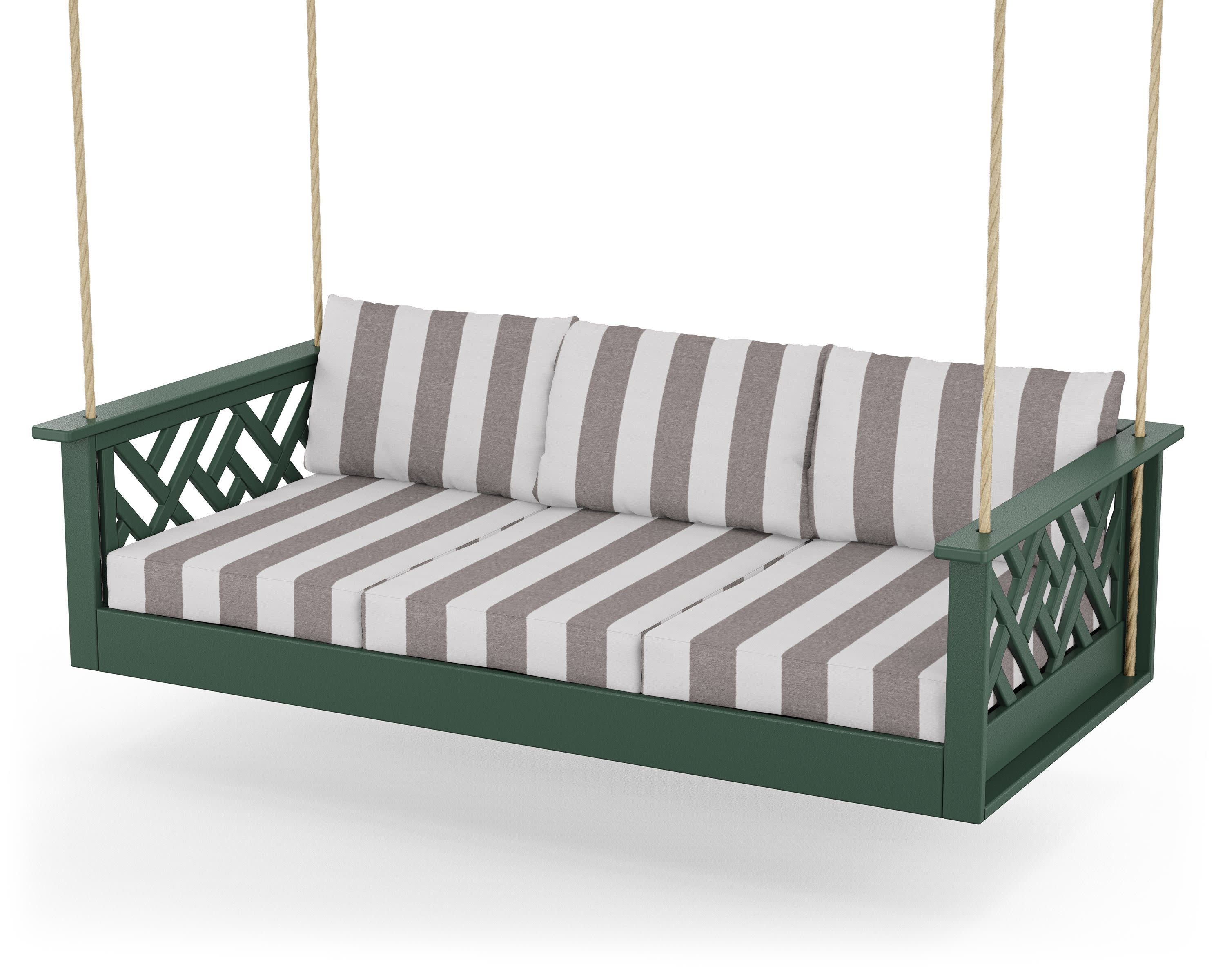 Chippendale Daybed Swing in Green / Cabana Stripe Grey Mist
