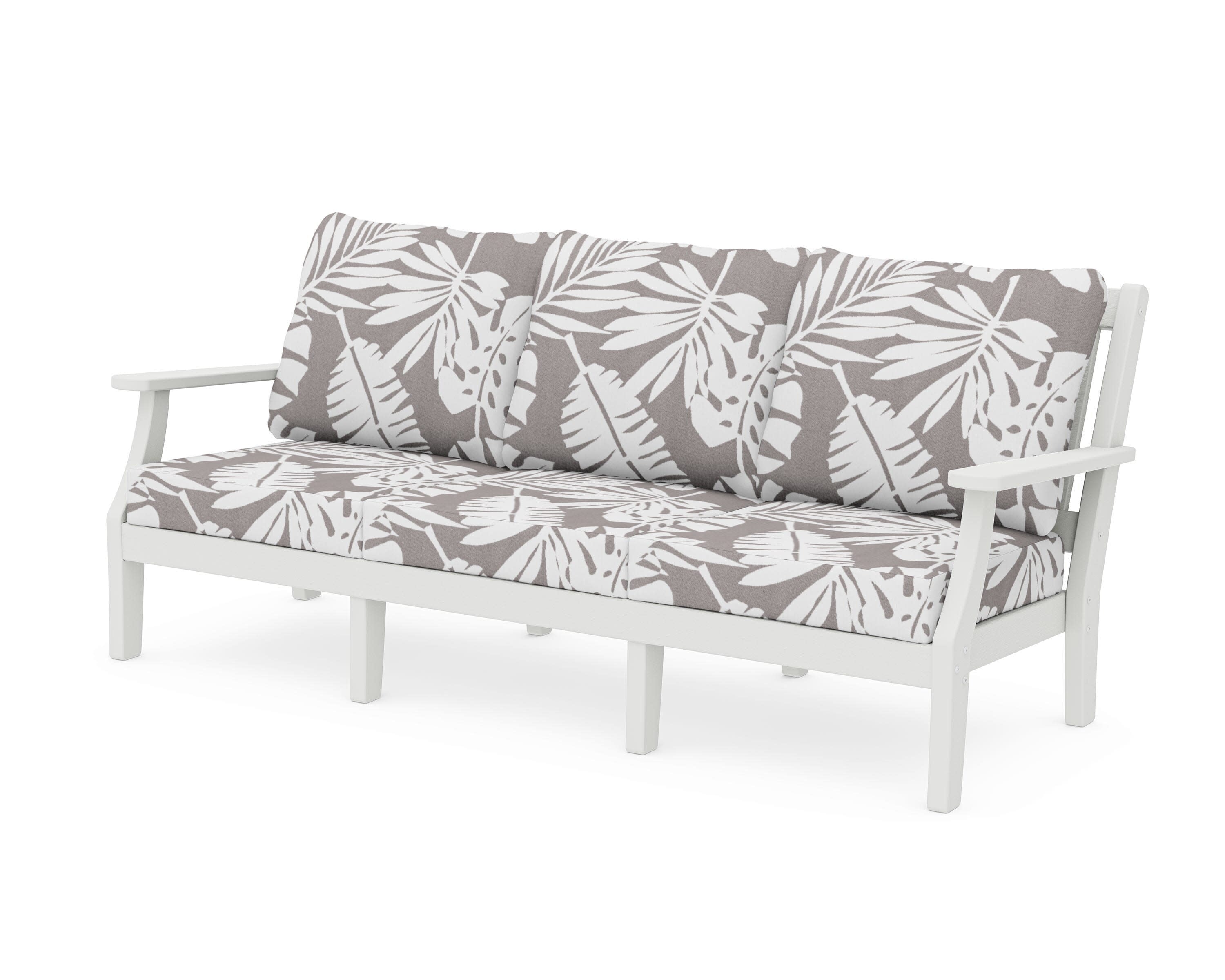 Chinoiserie Deep Seating Sofa in Vintage White / Leaf Grey Mist