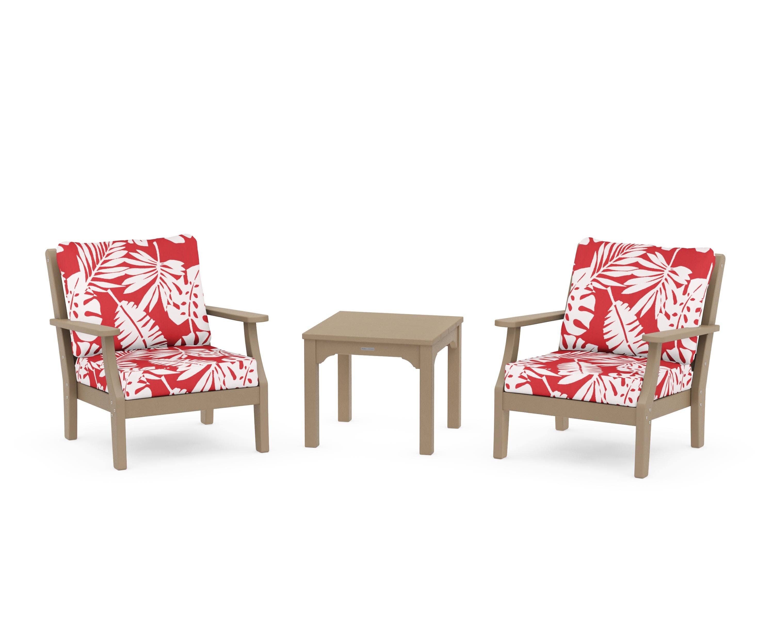 Chinoiserie 3-Piece Deep Seating Set in Vintage Sahara / Leaf Crimson