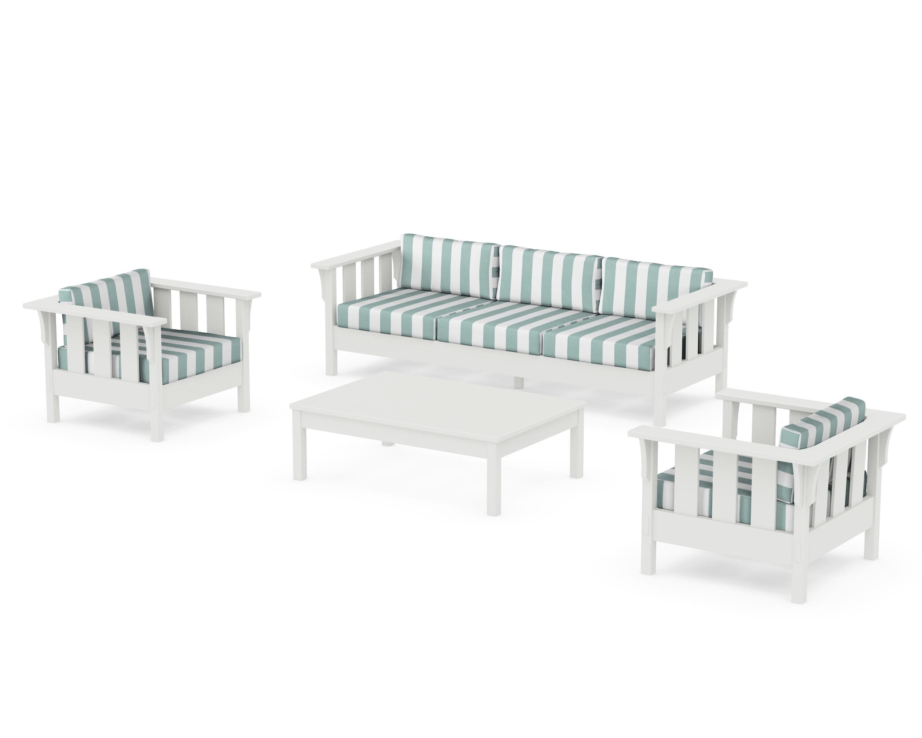 Acadia 4-Piece Deep Seating Set with Sofa in Vintage White / Cabana Stripe Glacier Spa