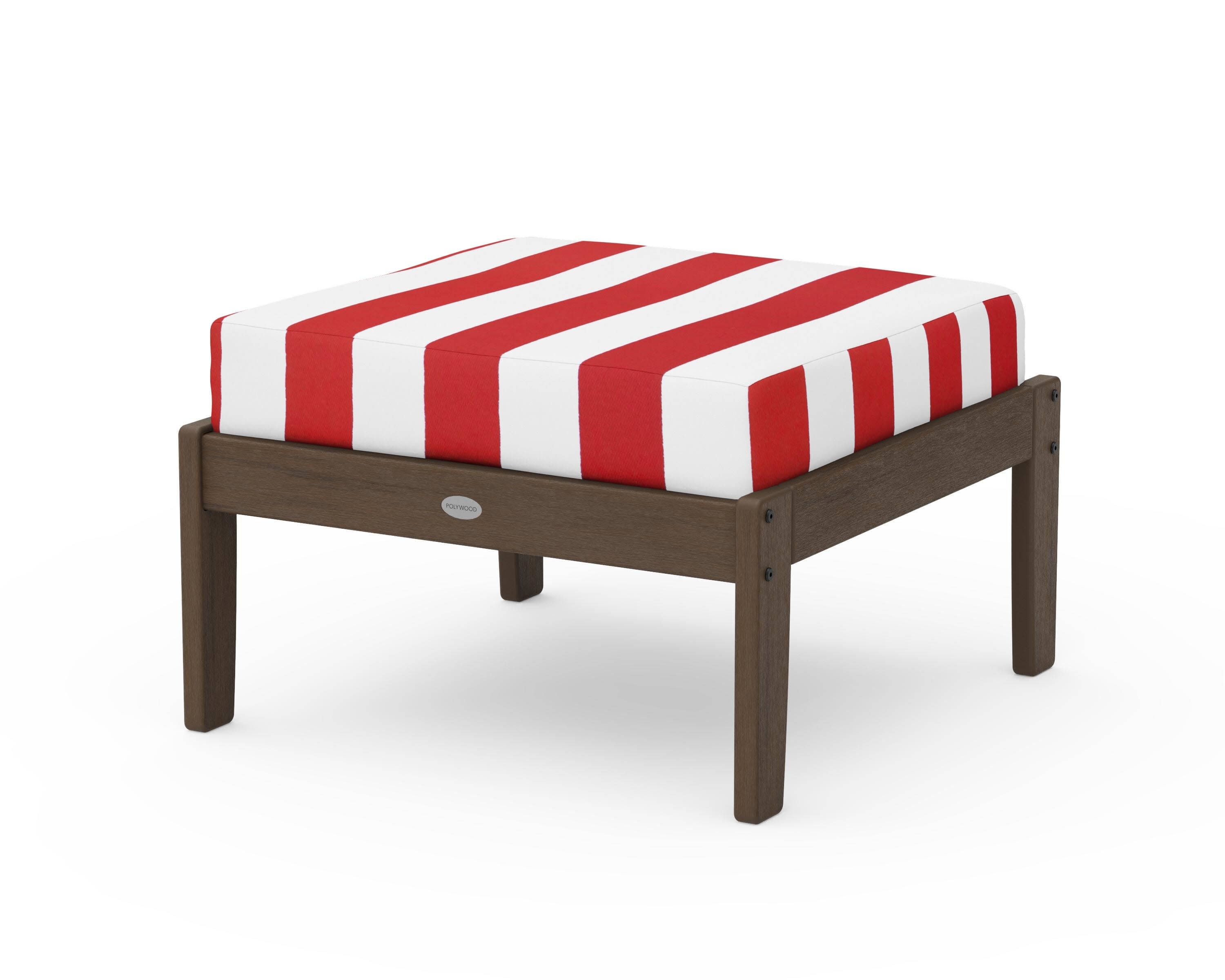 Braxton Deep Seating Ottoman in Kona / Cabana Stripe Crimson
