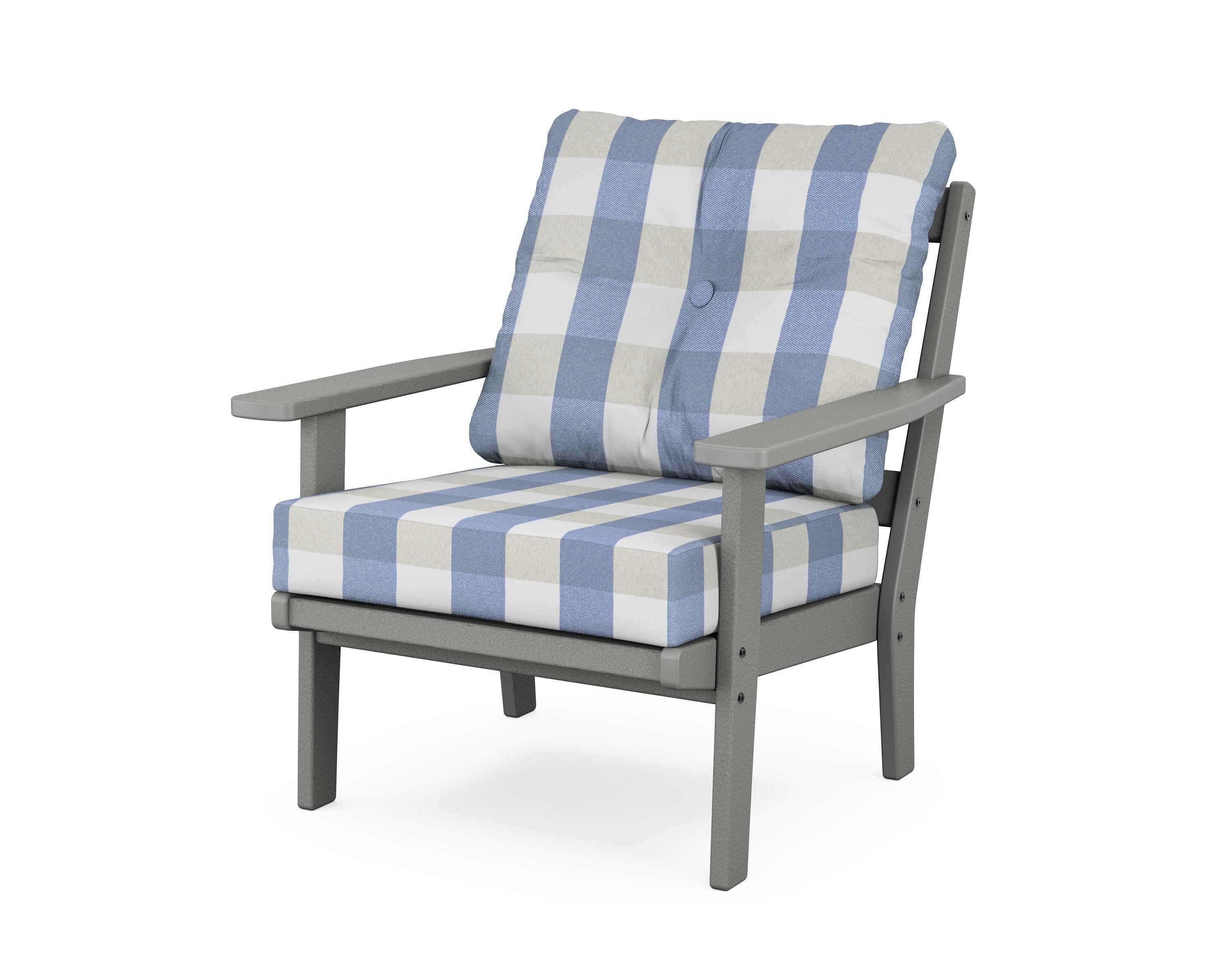 Oxford Deep Seating Chair in Slate Grey / Buffalo Plaid Sky Blue