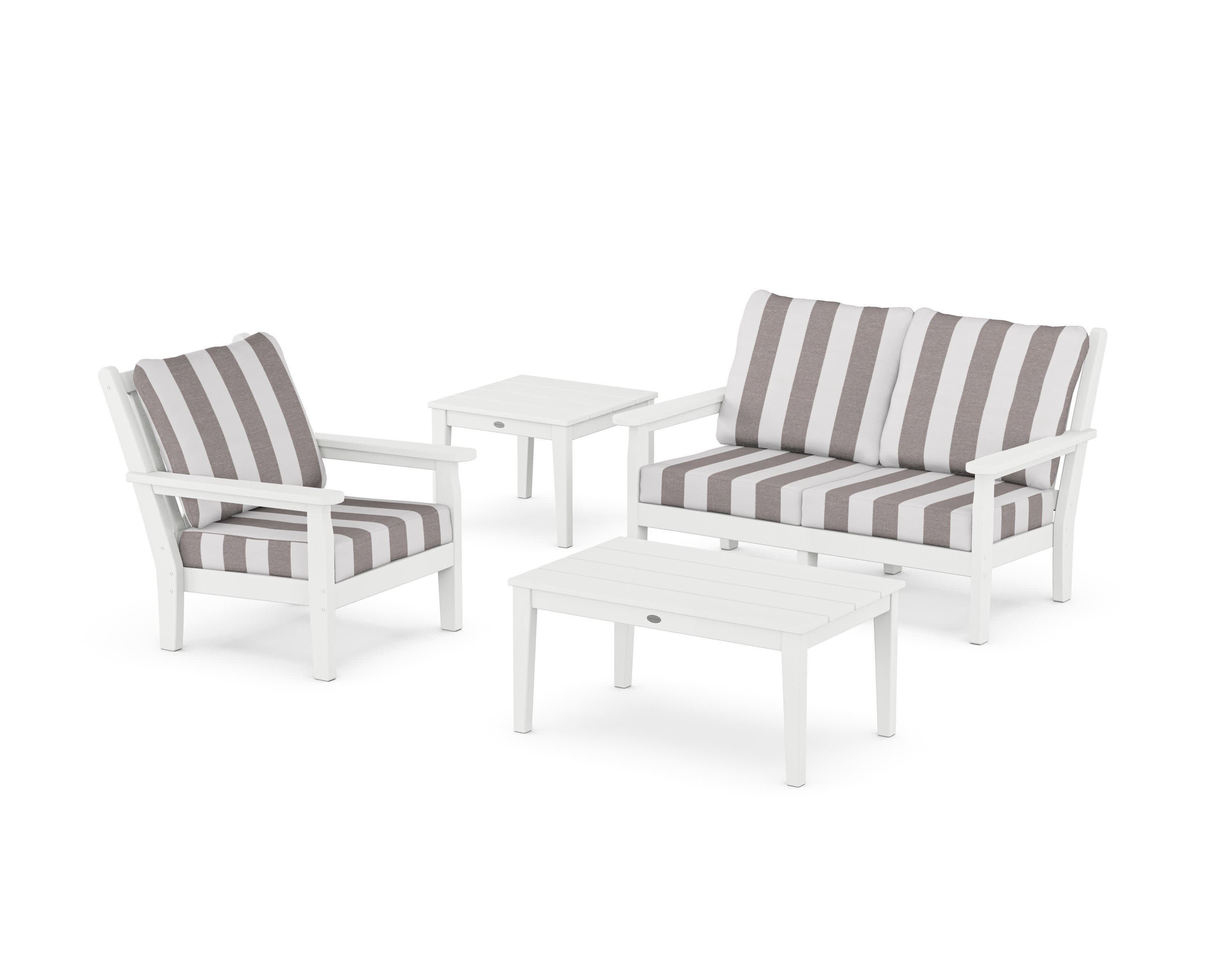 Chippendale 4-Piece Deep Seating Set in White / Cabana Stripe Grey Mist