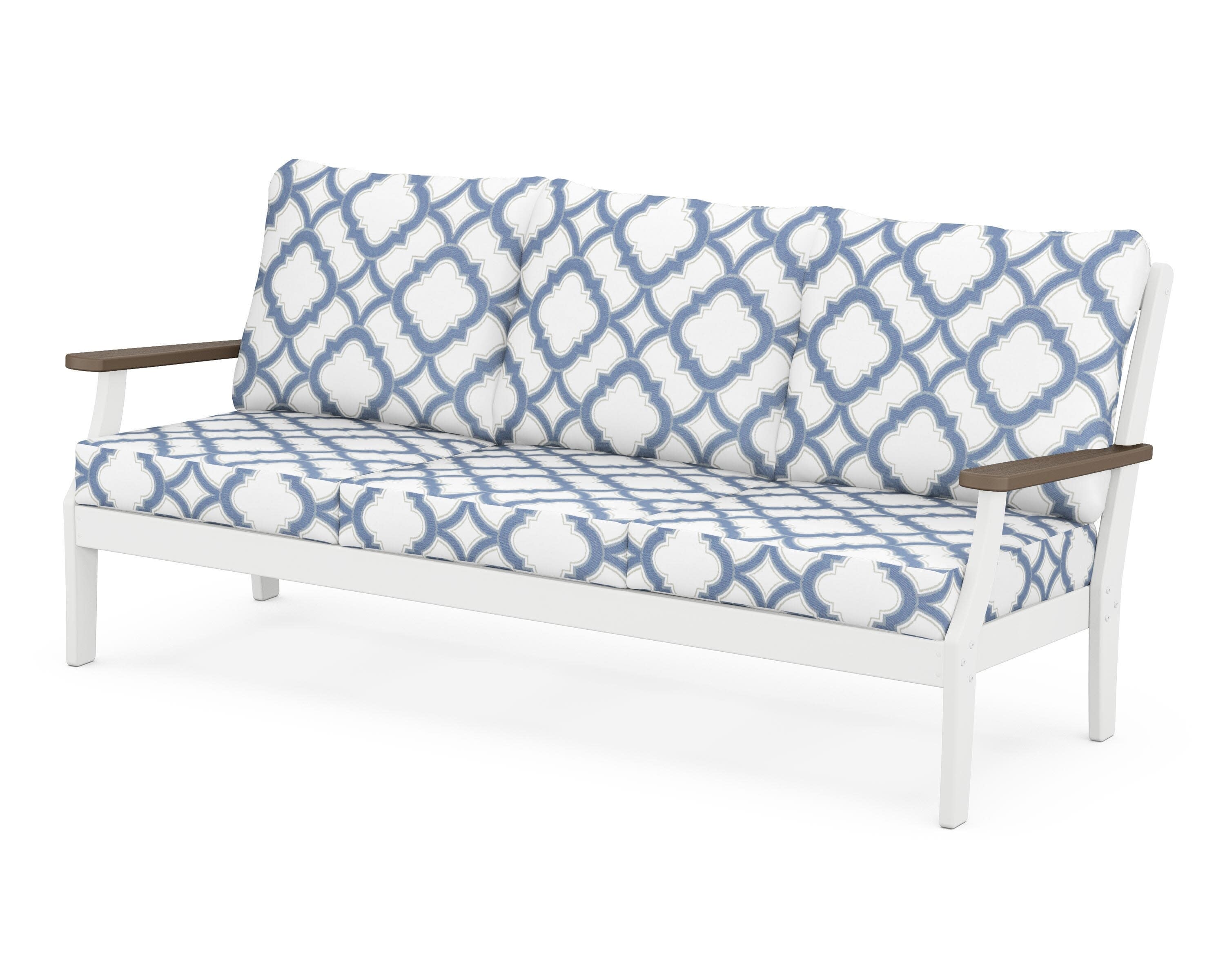 Braxton Deep Seating Sofa in White / Kona / Trellis Sky Blue