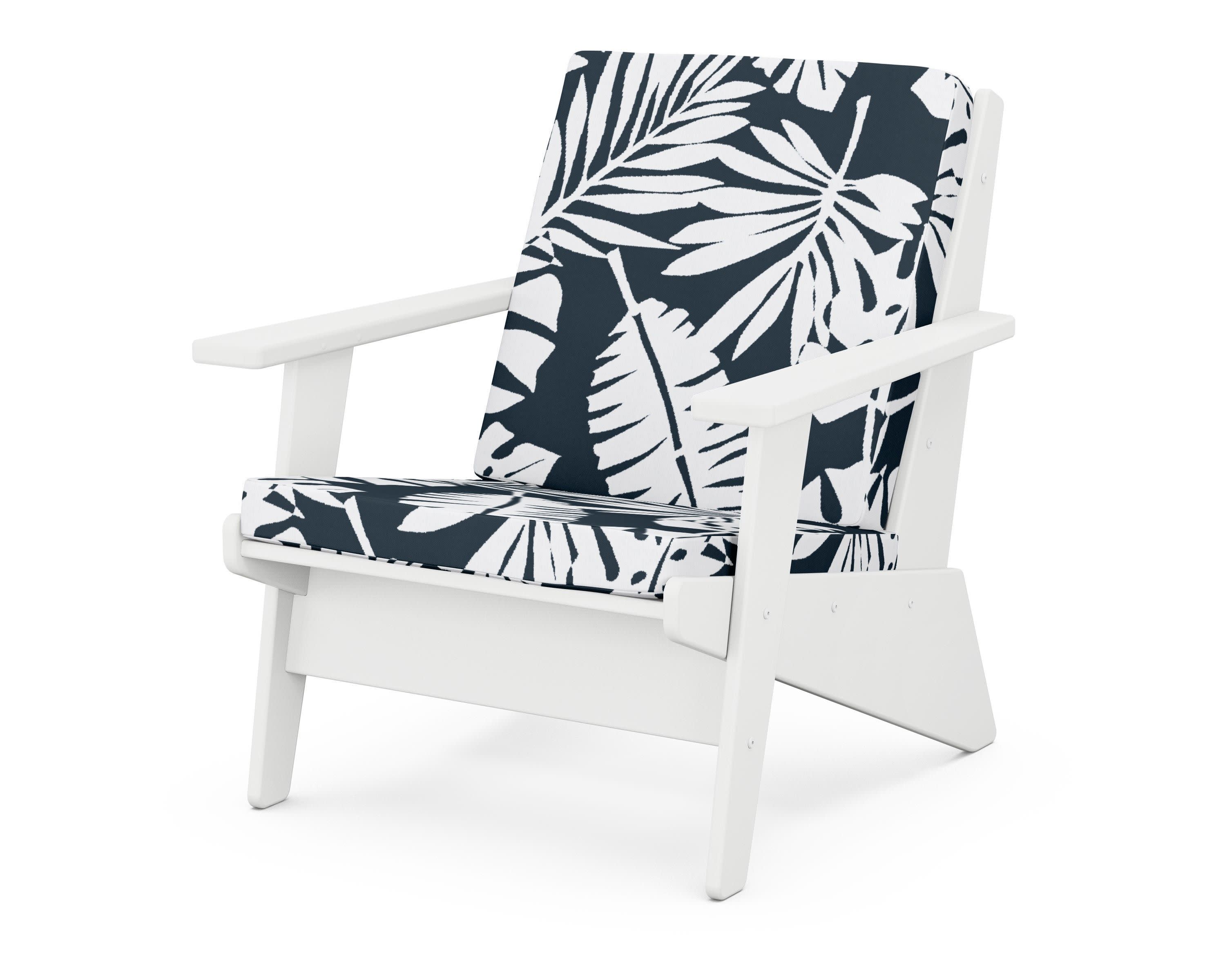 Riviera Modern Lounge Chair in White / Leaf Marine Indigo