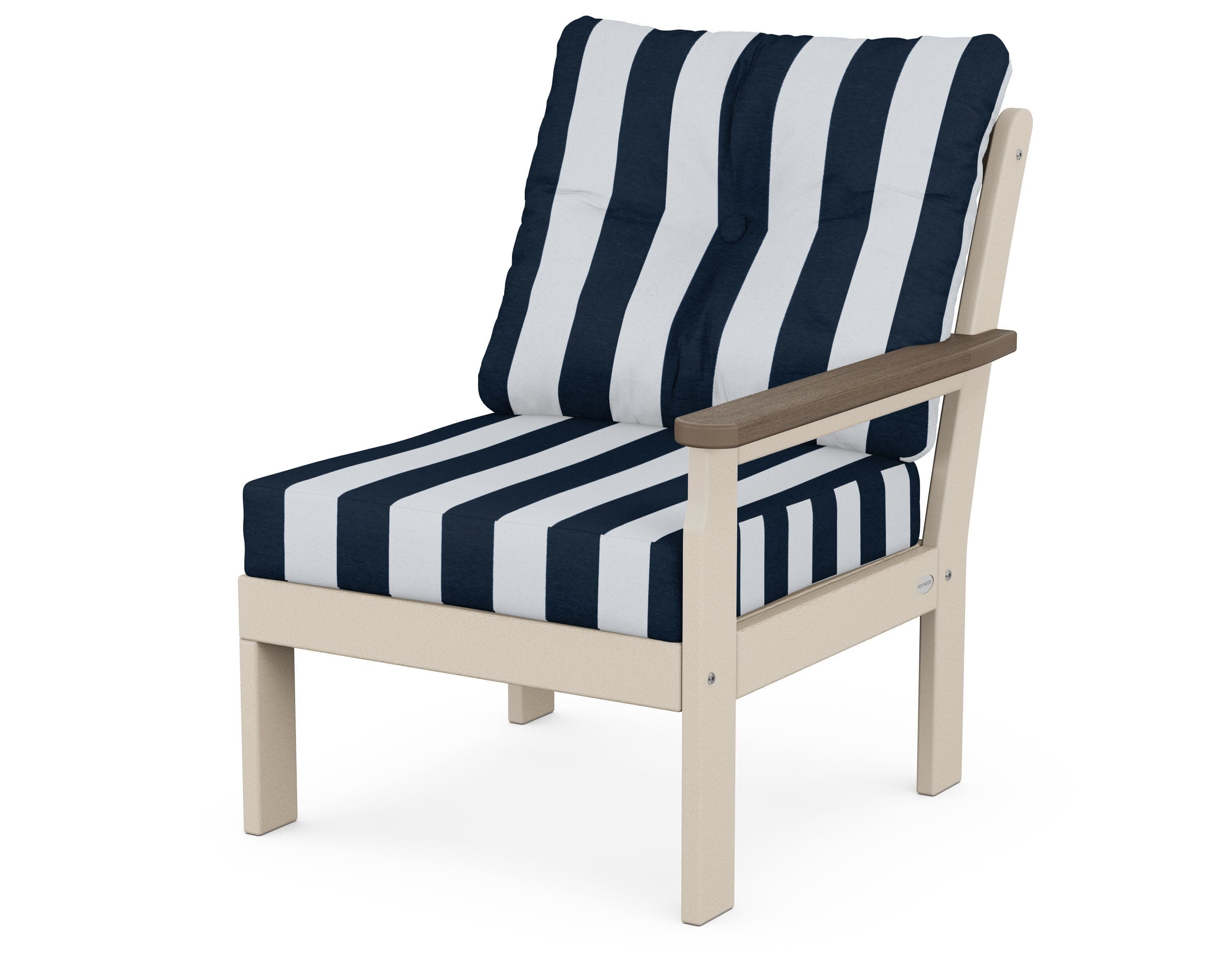 Vineyard Modular Right Arm Chair in Sand / Kona / Cabana Stripe Marine Indigo