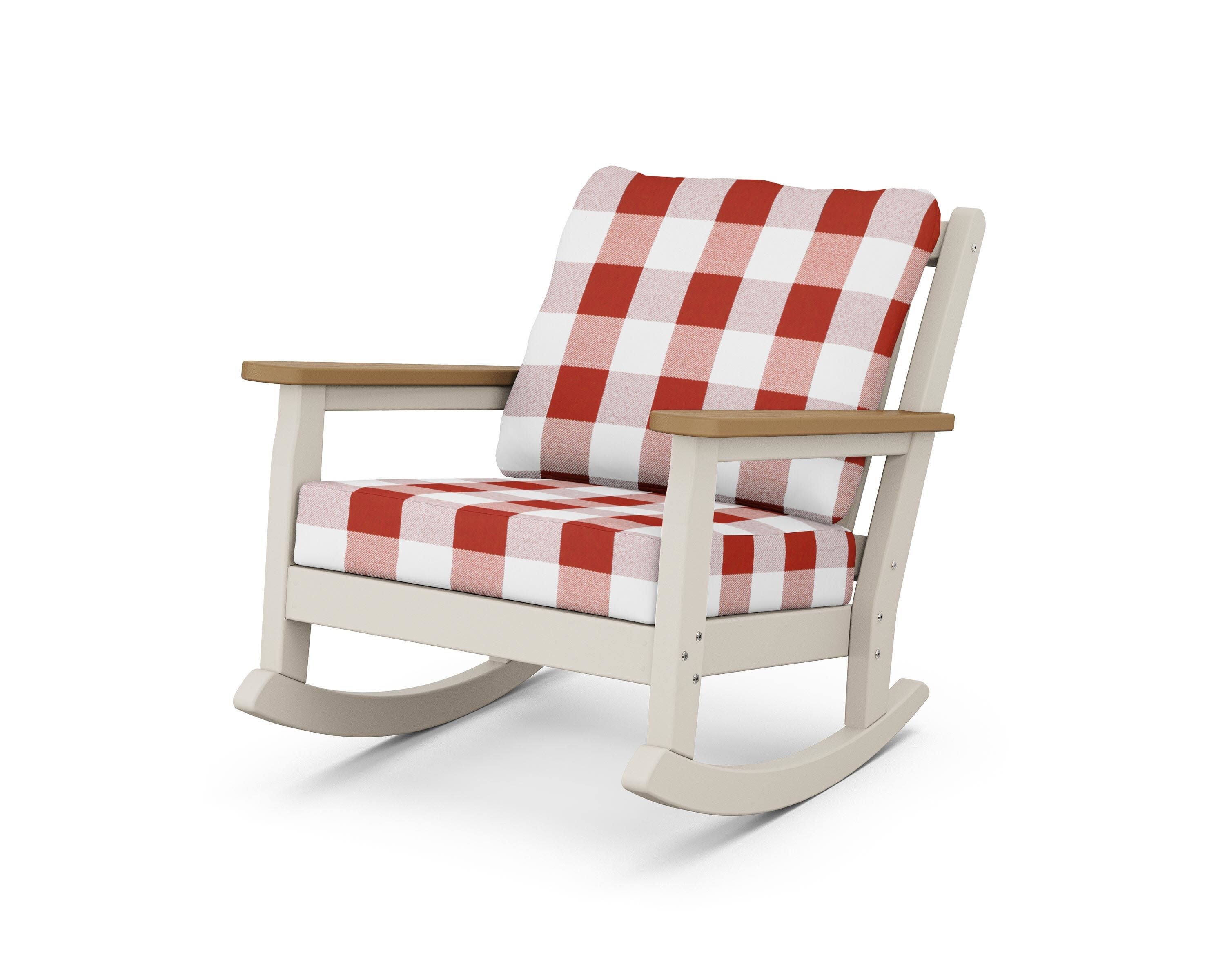 Chippendale Deep Seating Rocking Chair in Sand / Natural / Buffalo Plaid Crimson