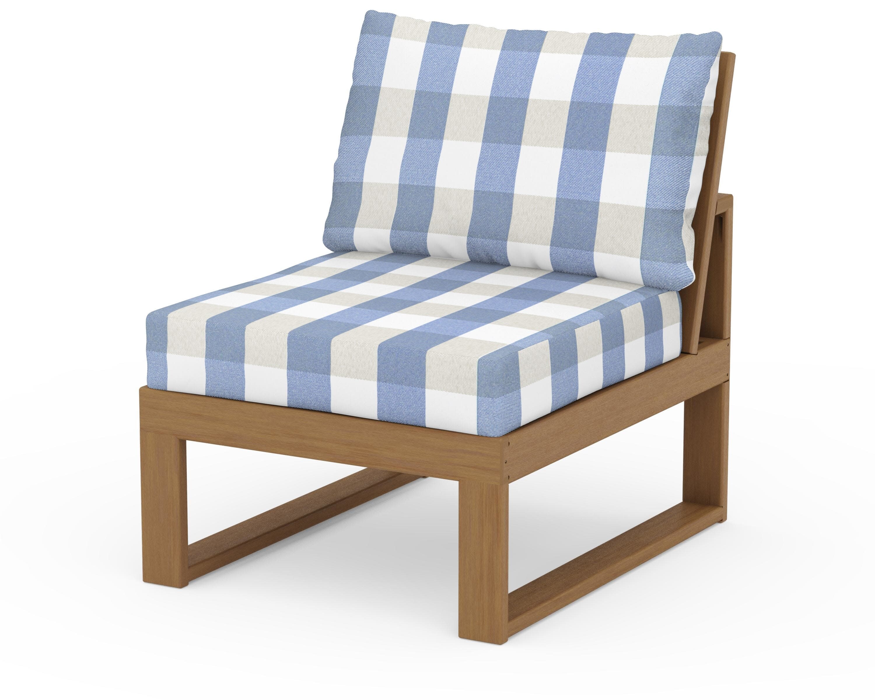 Modular Armless Chair in Natural / Buffalo Plaid Sky Blue