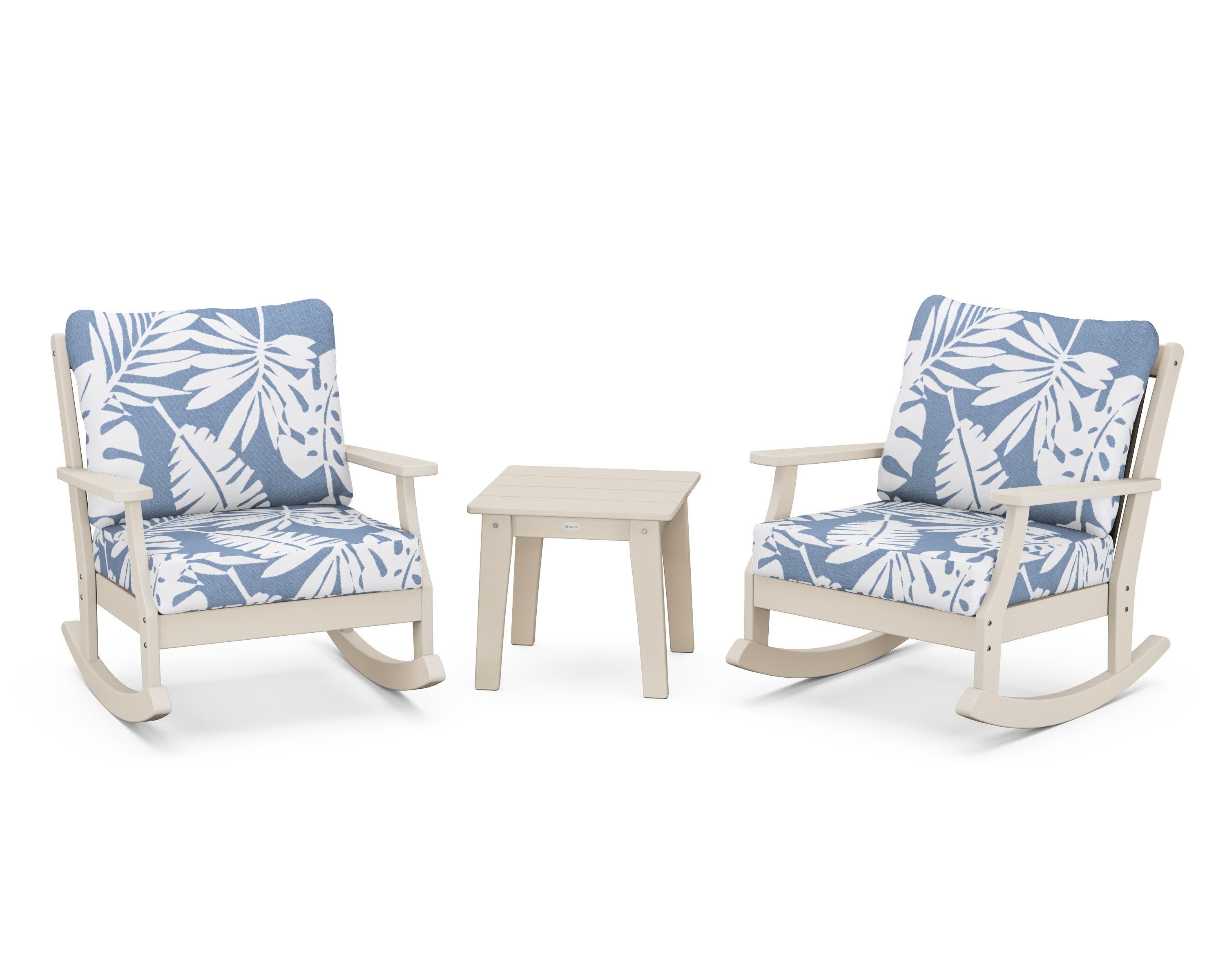 Braxton 3-Piece Deep Seating Rocker Set in Sand / Leaf Sky Blue