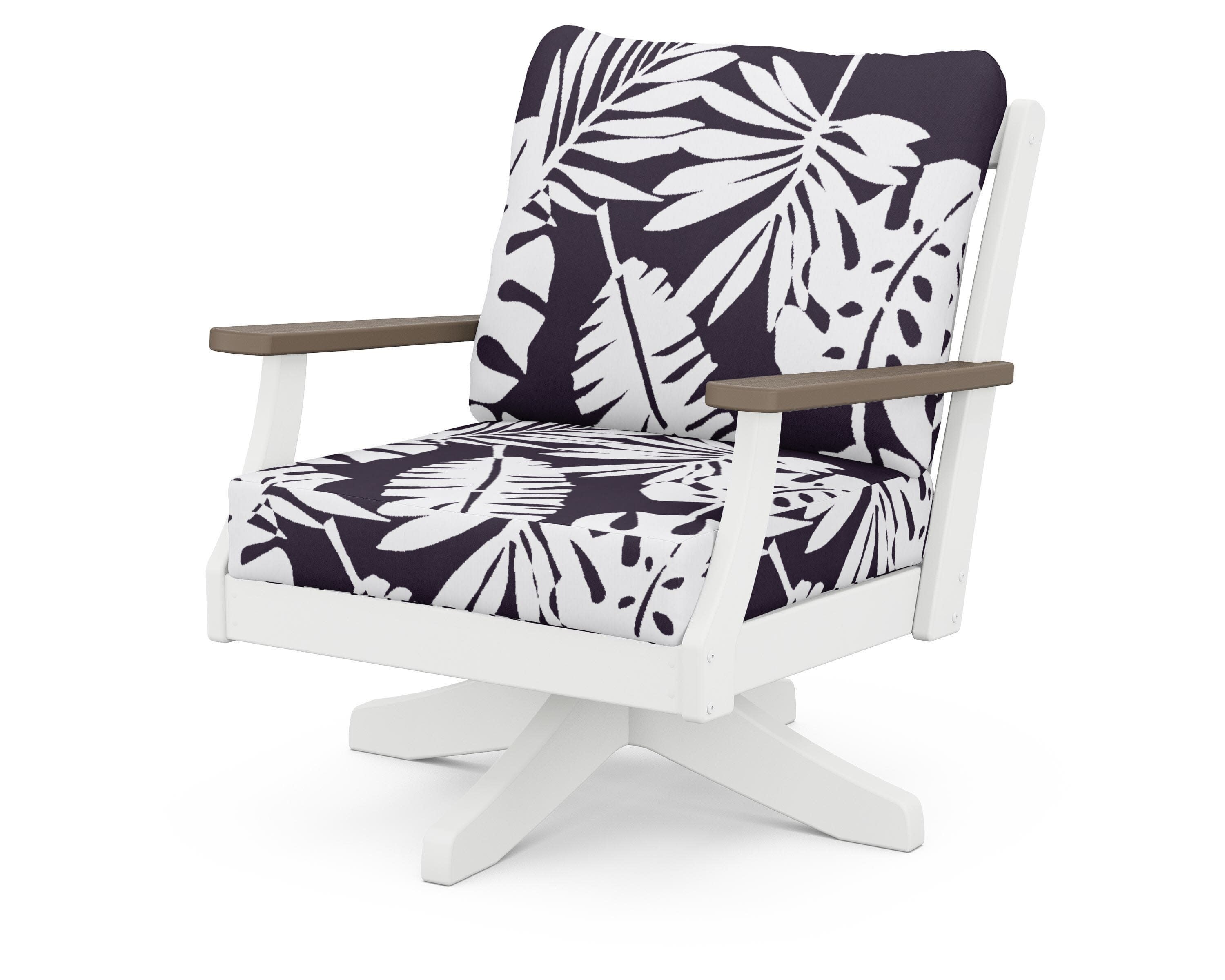 Braxton Deep Seating Swivel Chair in White / Kona / Leaf Navy