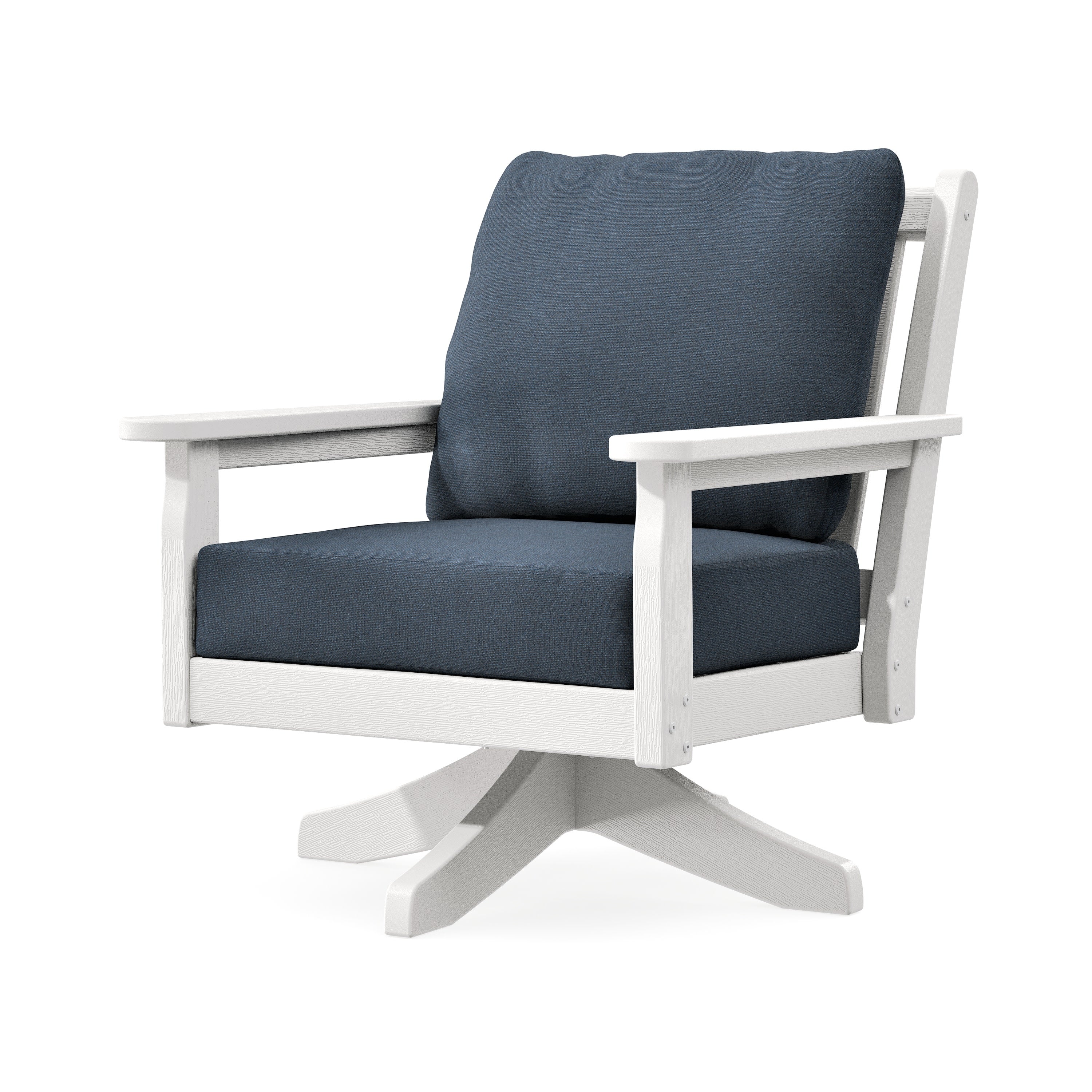 Chippendale Deep Seating Swivel Chair in Vintage White / Marine Indigo