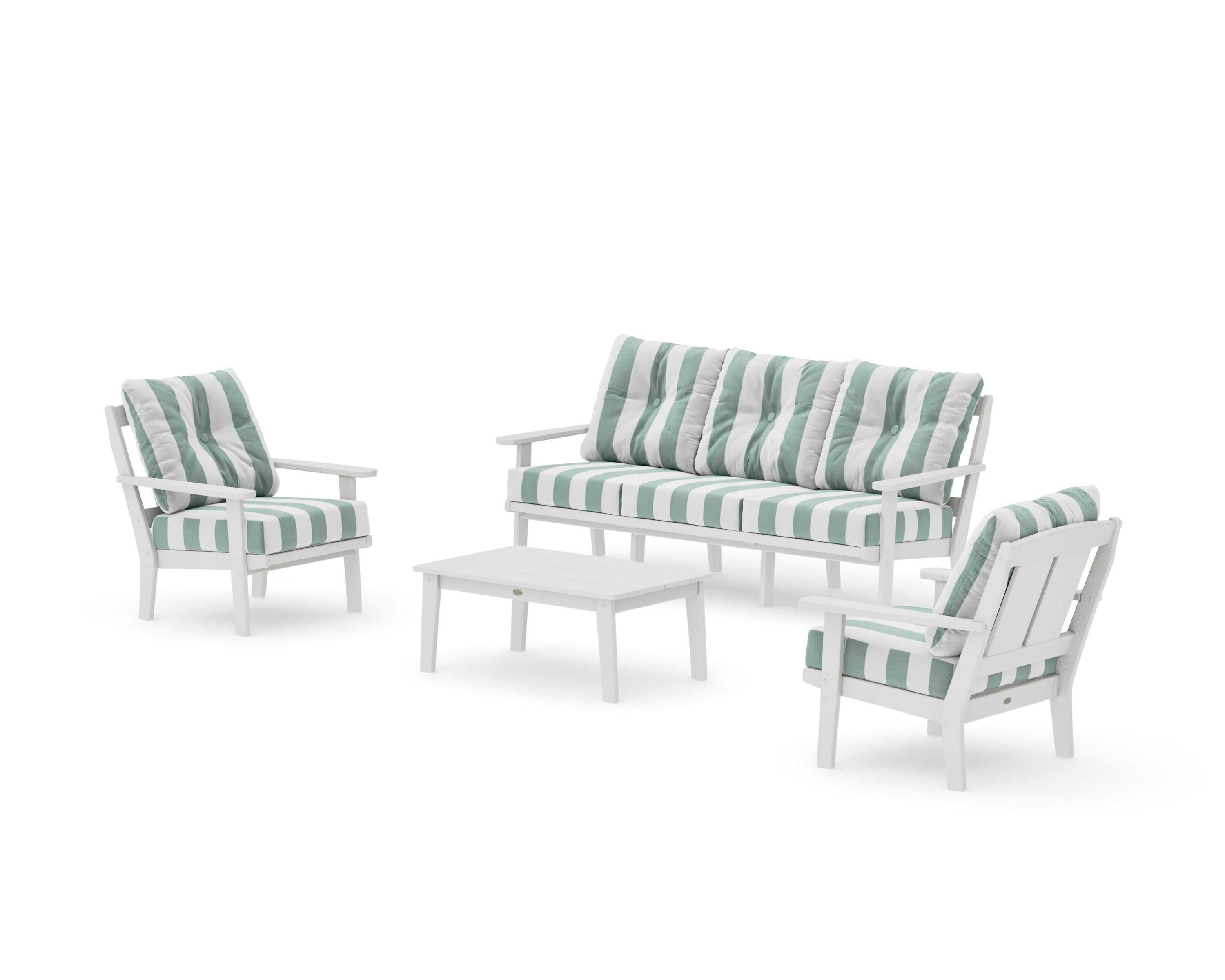 Mission 4-Piece Deep Seating Set with Sofa in Vintage White / Cabana Stripe Glacier Spa